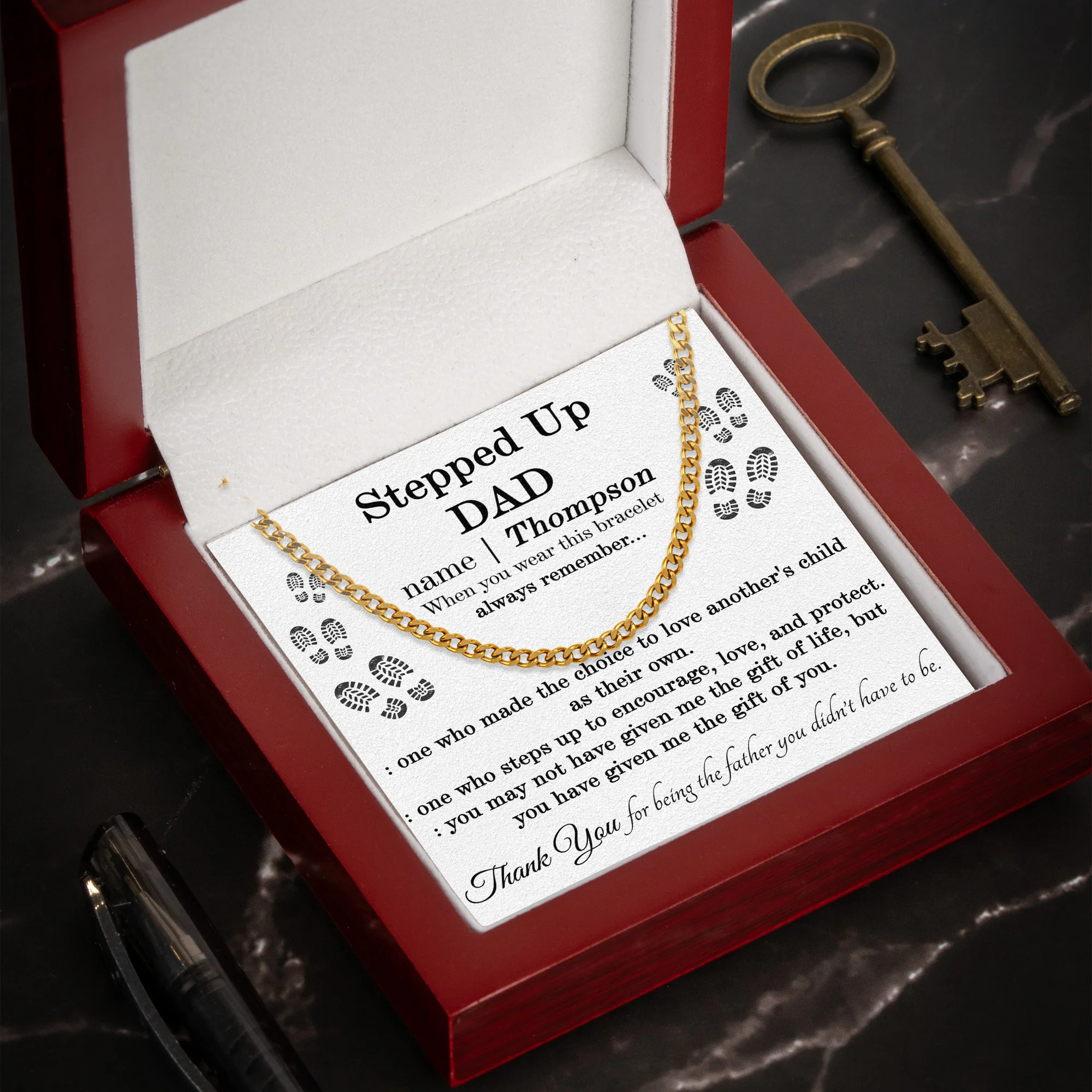 Step Dad Thank You For Being The Father You Didn't Have To Be - Personalized Men's Cuban Link Chain - Image 4