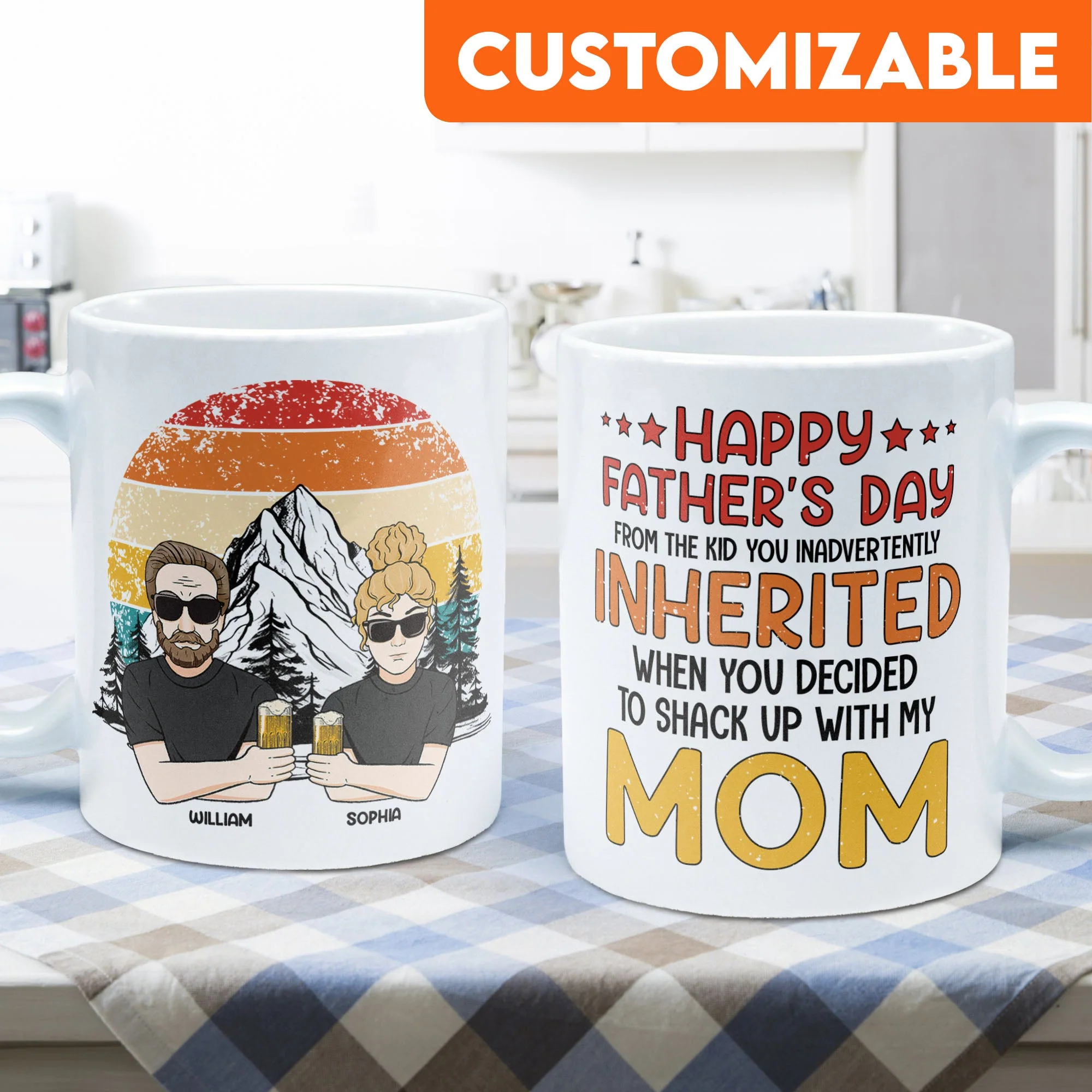 Stepped Up Dad Father's Day From Kids Inadvertently Inherited - Personalized Mug - Image 6