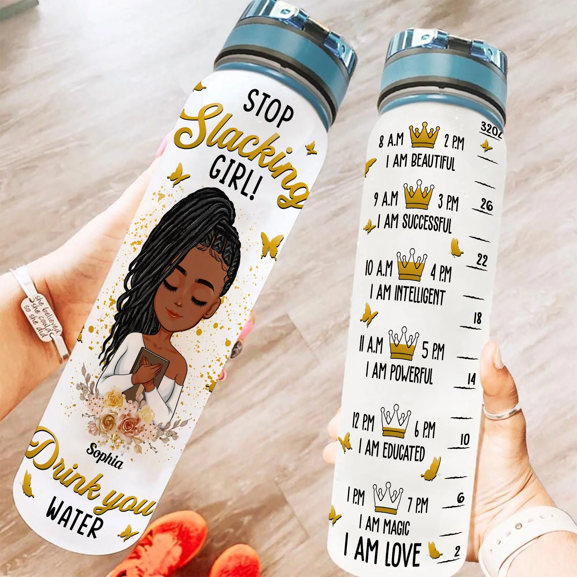 Stop Slack Girl Drink Your Water - Personalized Water Bottle With Time Marker - Image 2