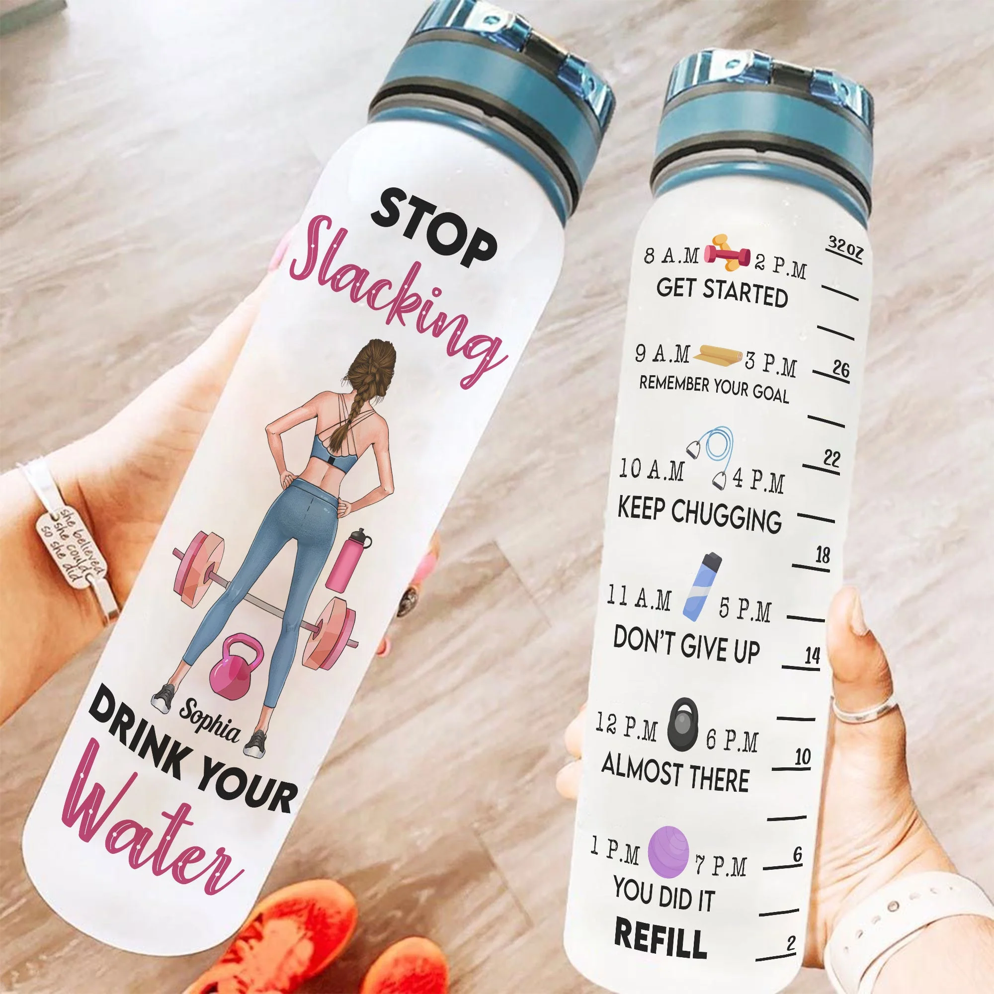 Stop Slacking Drink Your Water - Personalized Tracker Bottle - Birthday Motivation Gift For Fitness Girls, Gymers, Besties, Sisters, Daughters - Image 2