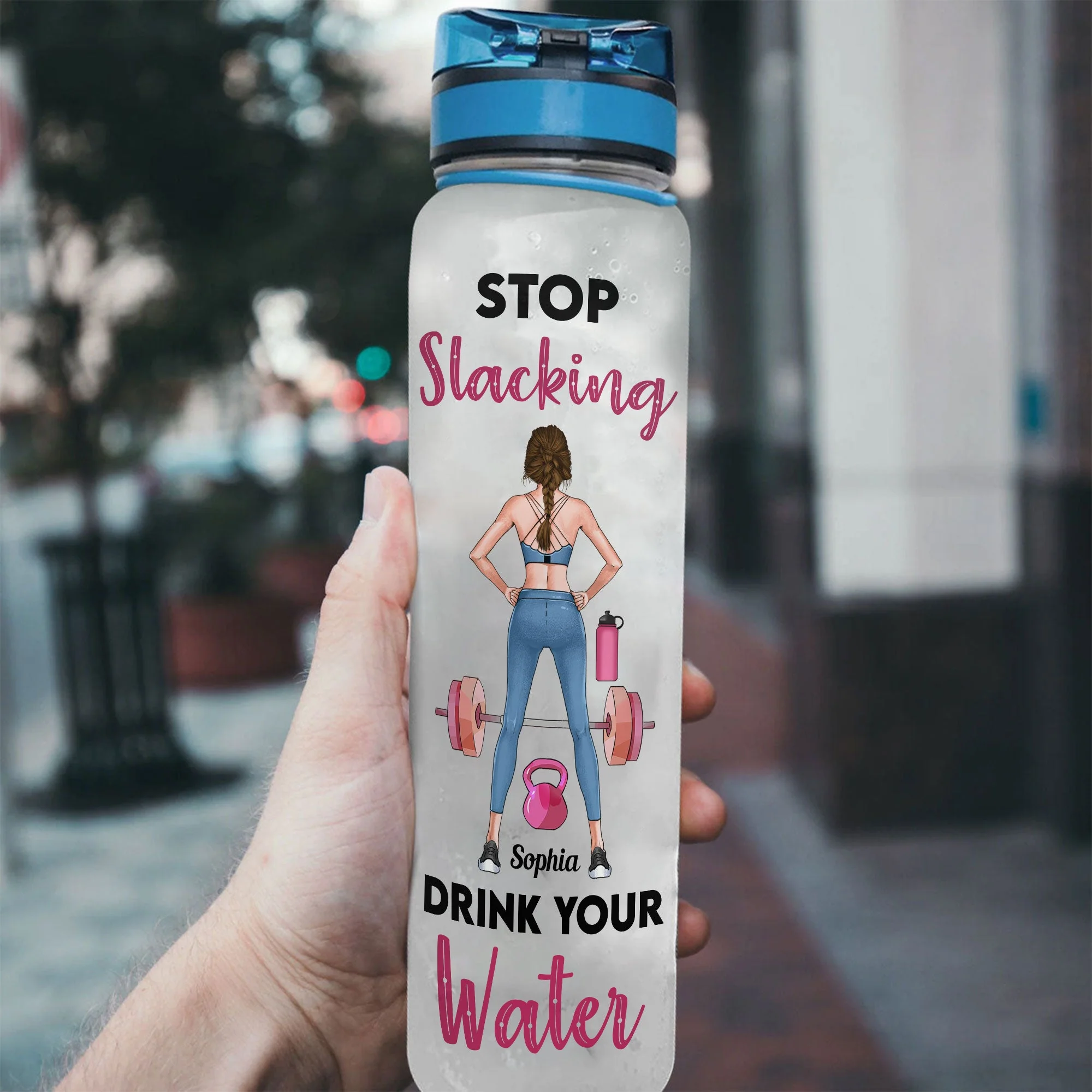 Stop Slacking Drink Your Water - Personalized Tracker Bottle - Birthday Motivation Gift For Fitness Girls, Gymers, Besties, Sisters, Daughters - Image 3