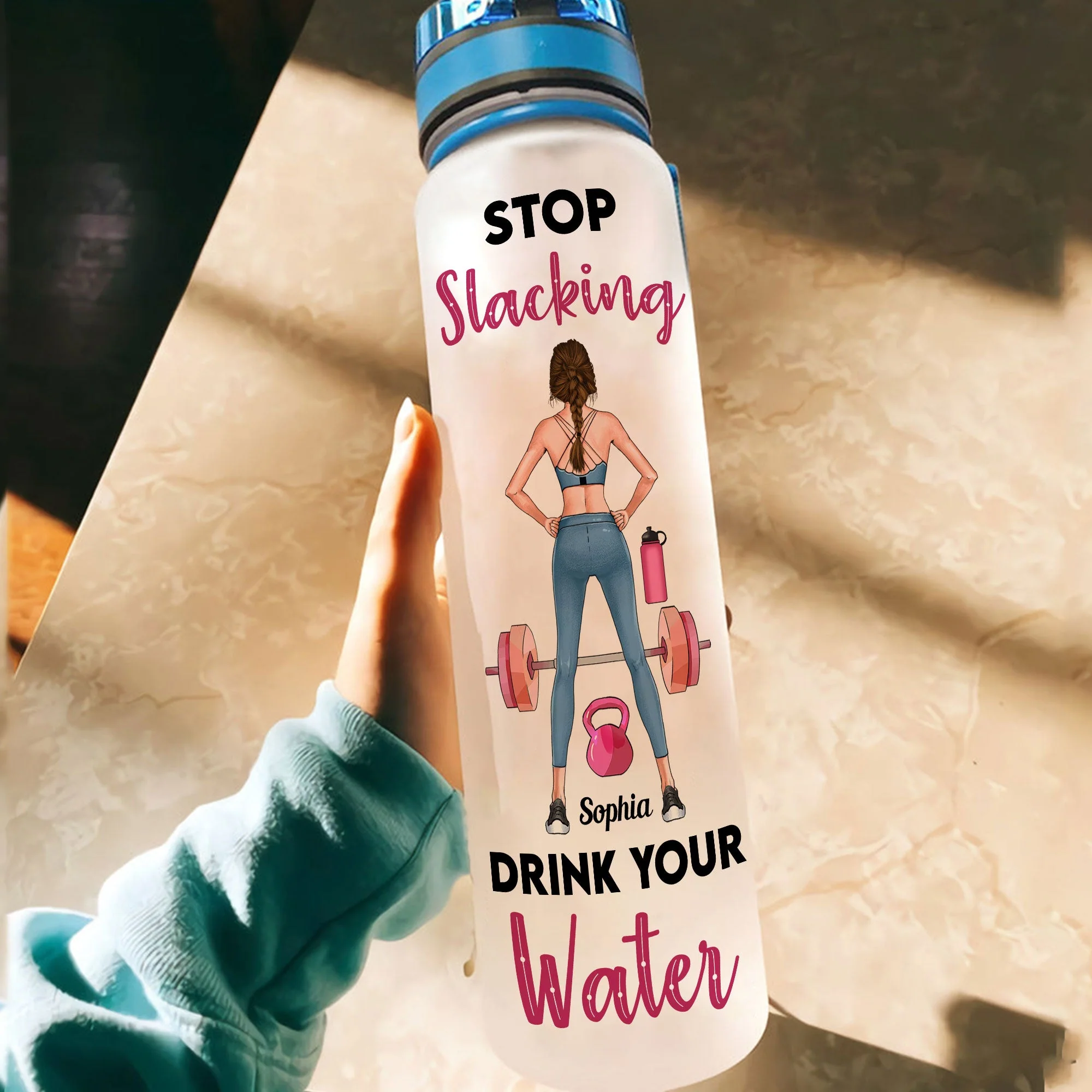 Stop Slacking Drink Your Water - Personalized Tracker Bottle - Birthday Motivation Gift For Fitness Girls, Gymers, Besties, Sisters, Daughters - Image 5