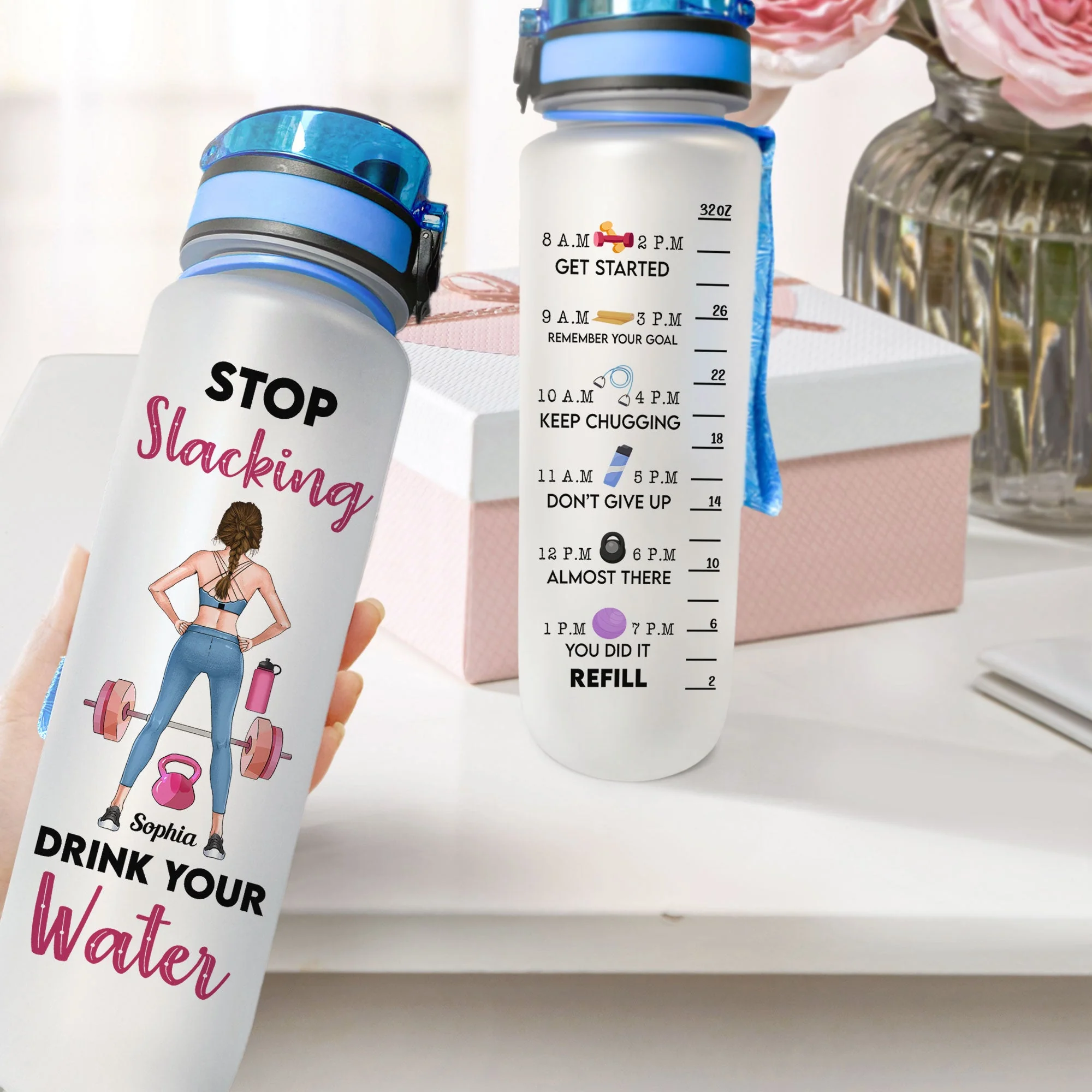 Stop Slacking Drink Your Water - Personalized Tracker Bottle - Birthday Motivation Gift For Fitness Girls, Gymers, Besties, Sisters, Daughters - Image 6