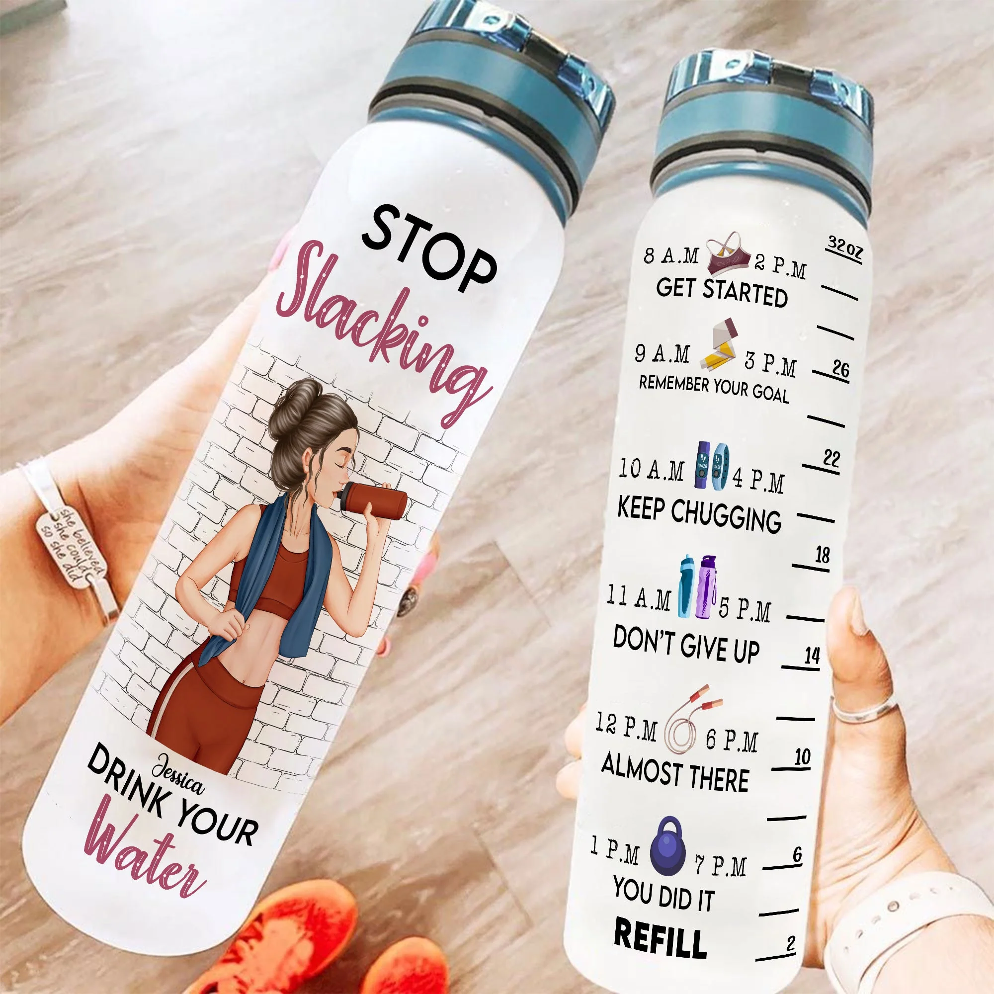 Stop Slacking Drink Your Water  - Personalized Water Bottle With Time Marker - Birthday, Motivation Gift For Her, Gymer, Fitness Lover - Image 2