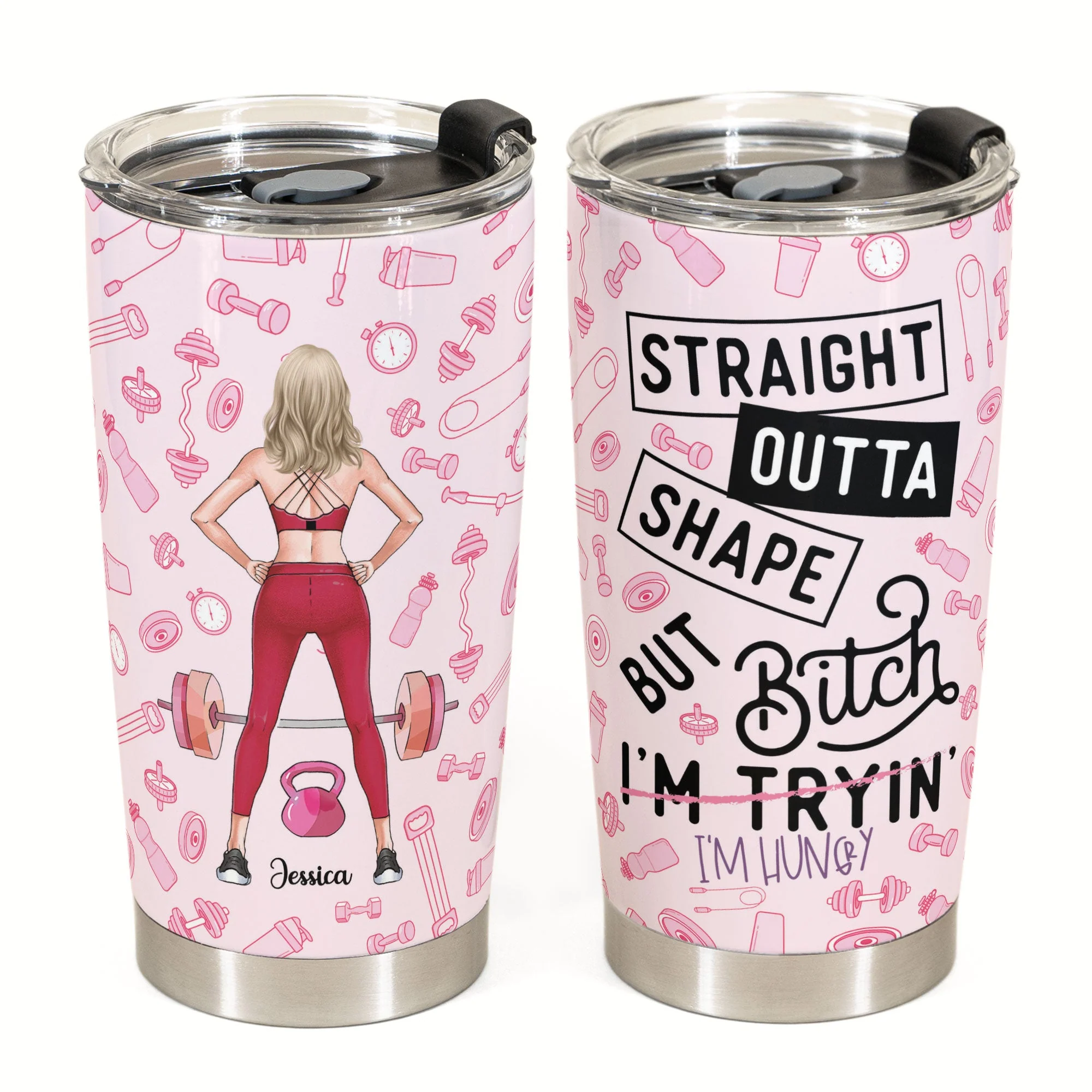 Straight Outta Shape - Personalized Tumbler Cup - Birthday Gift For Gym Lover, Fitness Girl, Woman, Girl - Image 2