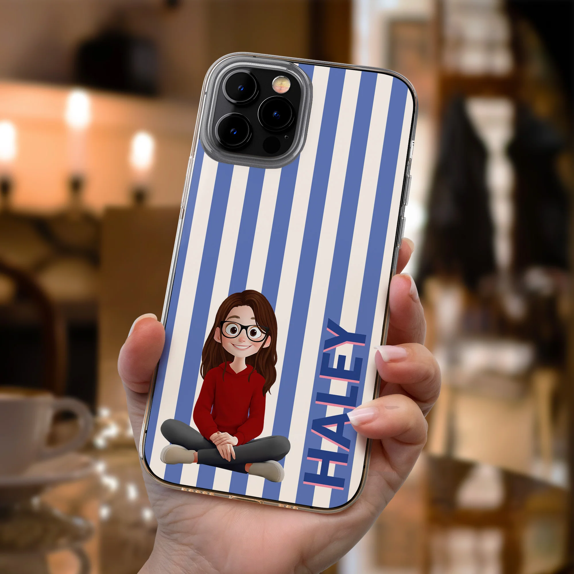 Stripes Aesthetic With Cute Cartoon - Personalized Clear Phone Case - Image 3