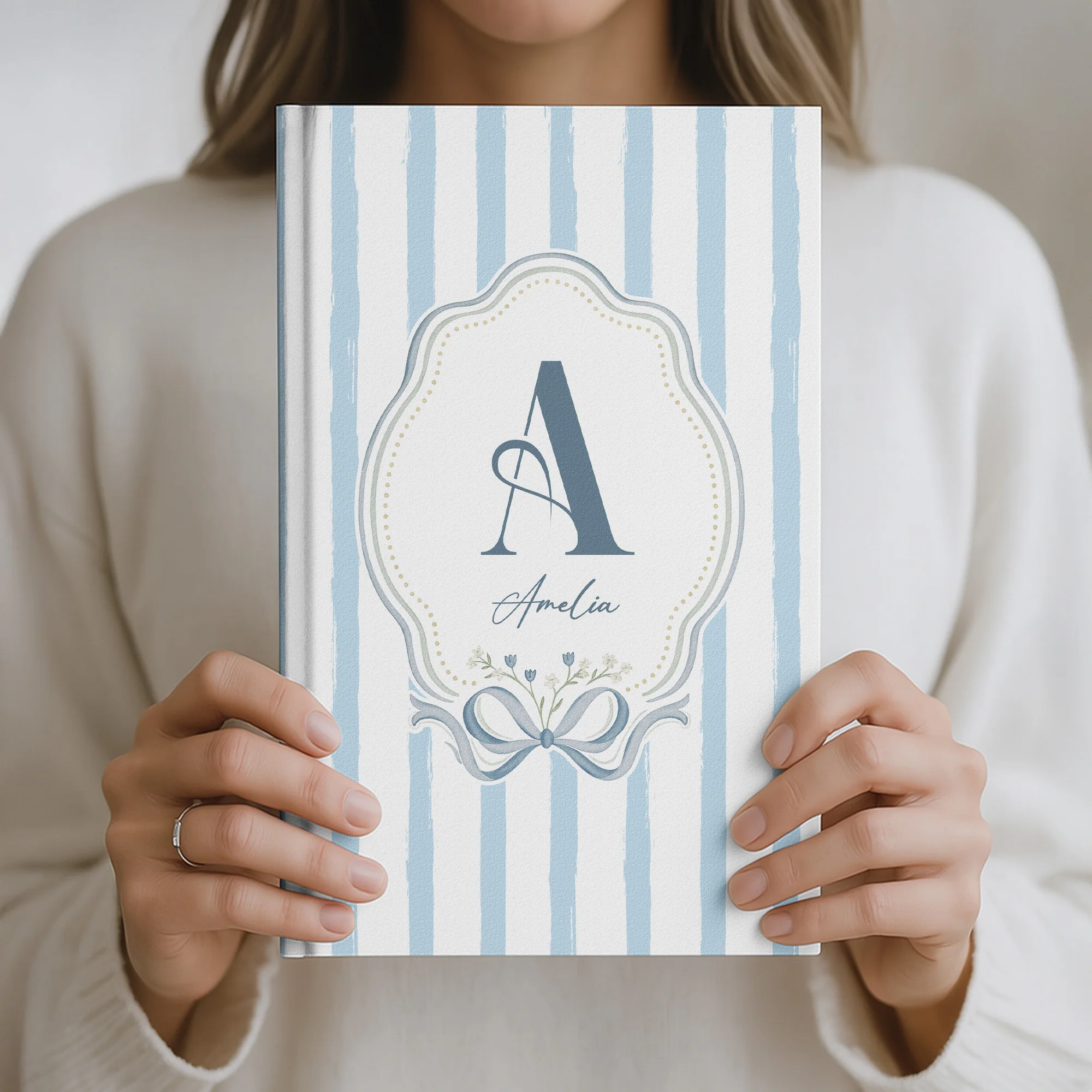 Stripes Monogram Custom Name Journal - Personalized Hardcover Journal - Image 3