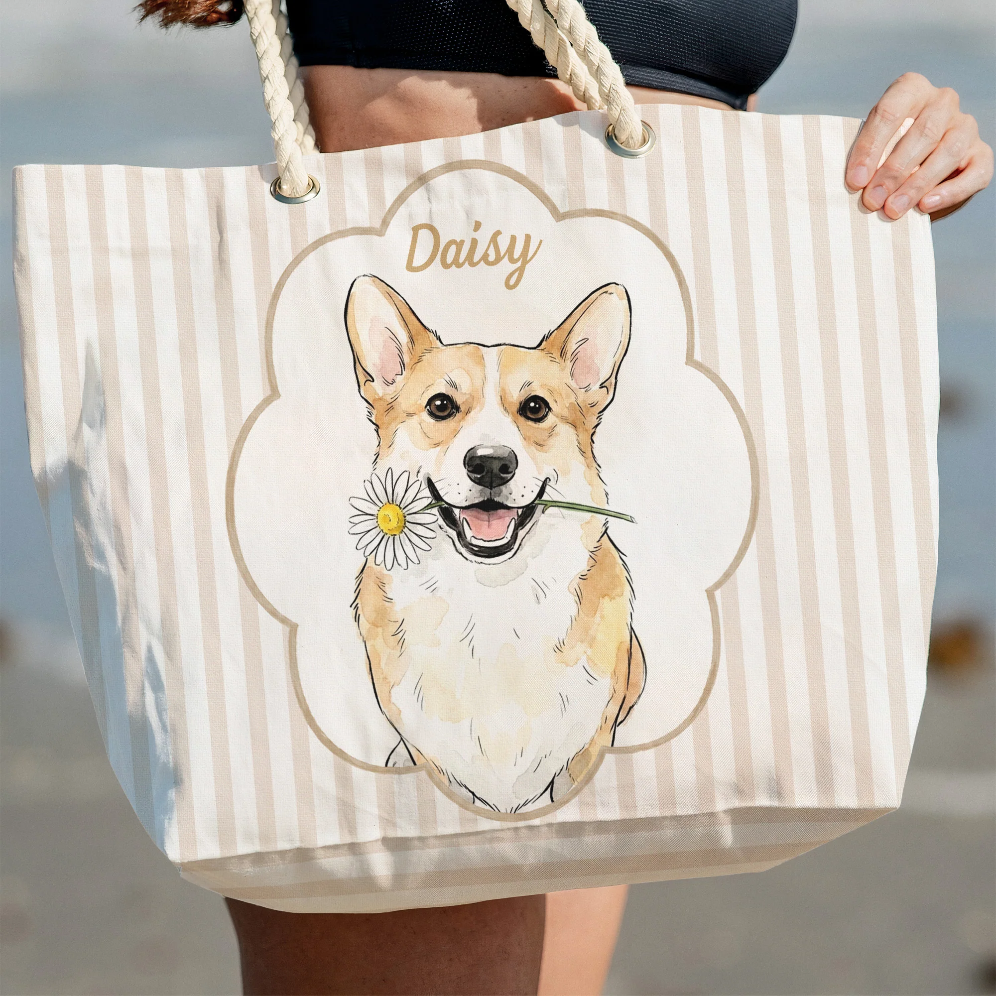 Summer Bag Custom Pet Portrait Watercolor Art - Personalized Beach Bag - Image 7