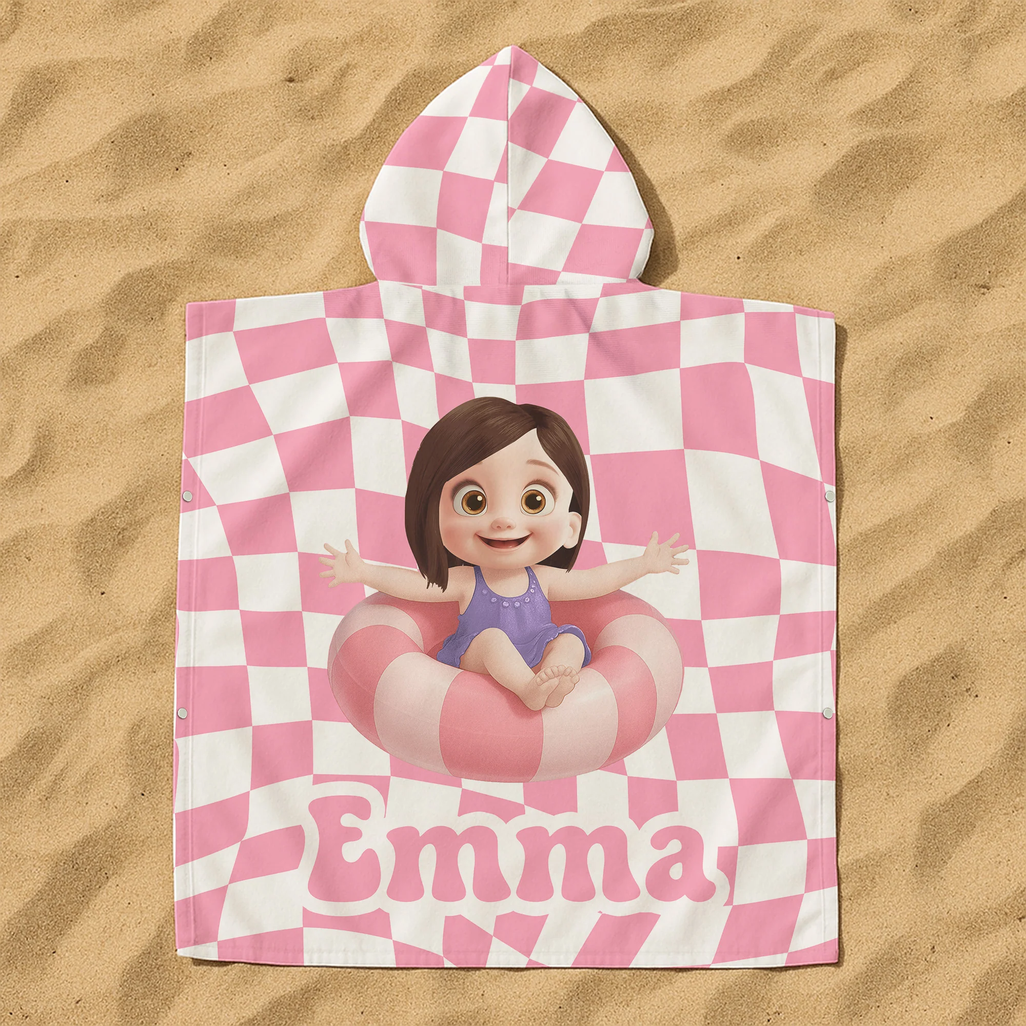 Summer Checkboard - Personalized Kids Hooded Towel - Image 4