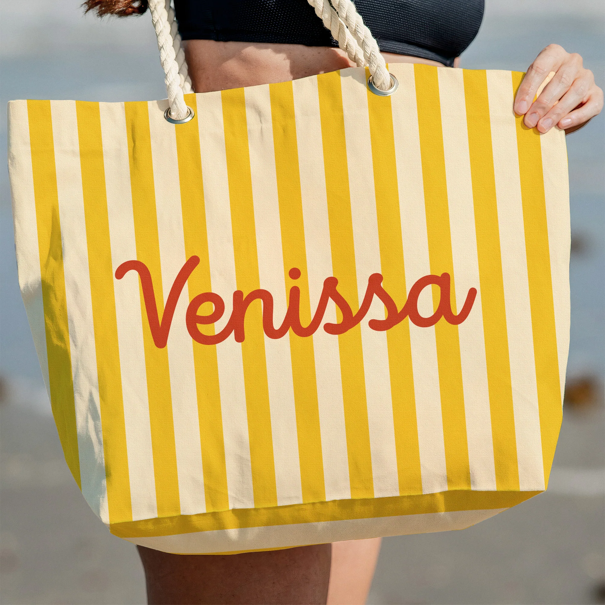 Summer Stripe Pattern With Name - Personalized Beach Bag - Image 6