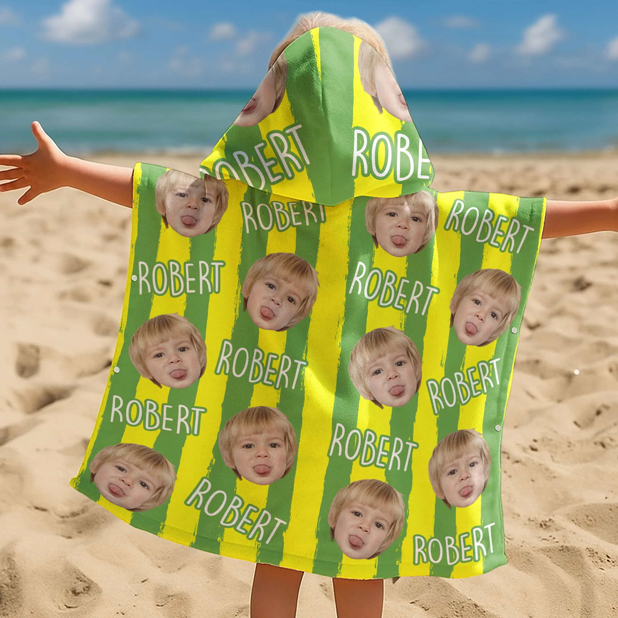 Summer Striped Kid - Personalized Kids Hooded Towel - Image 5