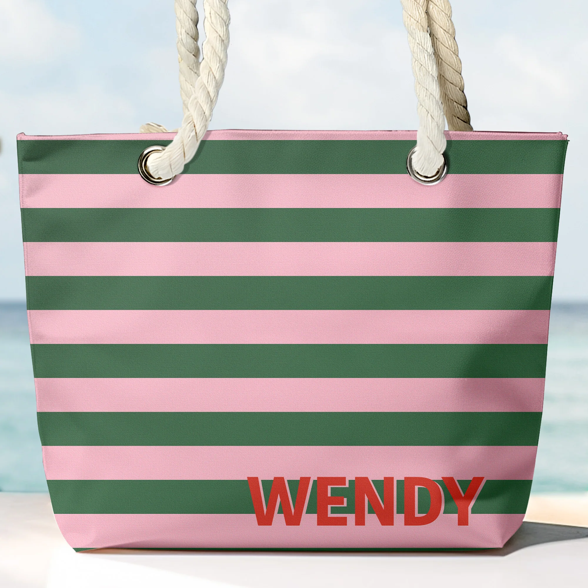 Summer Vibes Monogram Striped - Personalized Beach Bag - Image 2