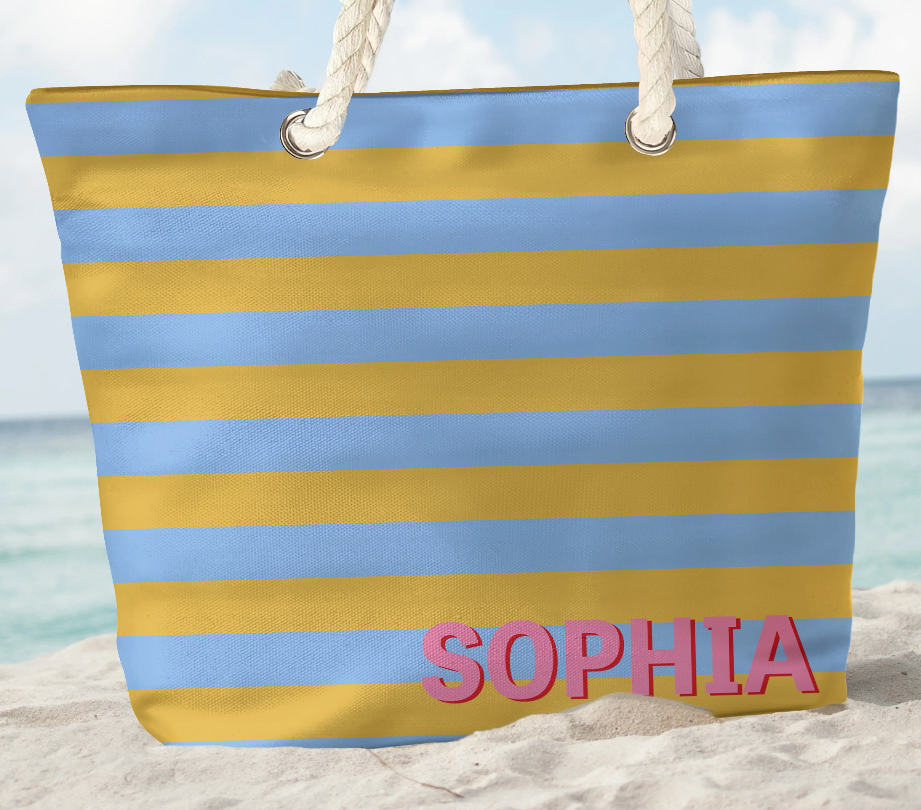 Summer Vibes Monogram Striped - Personalized Beach Bag - Image 3