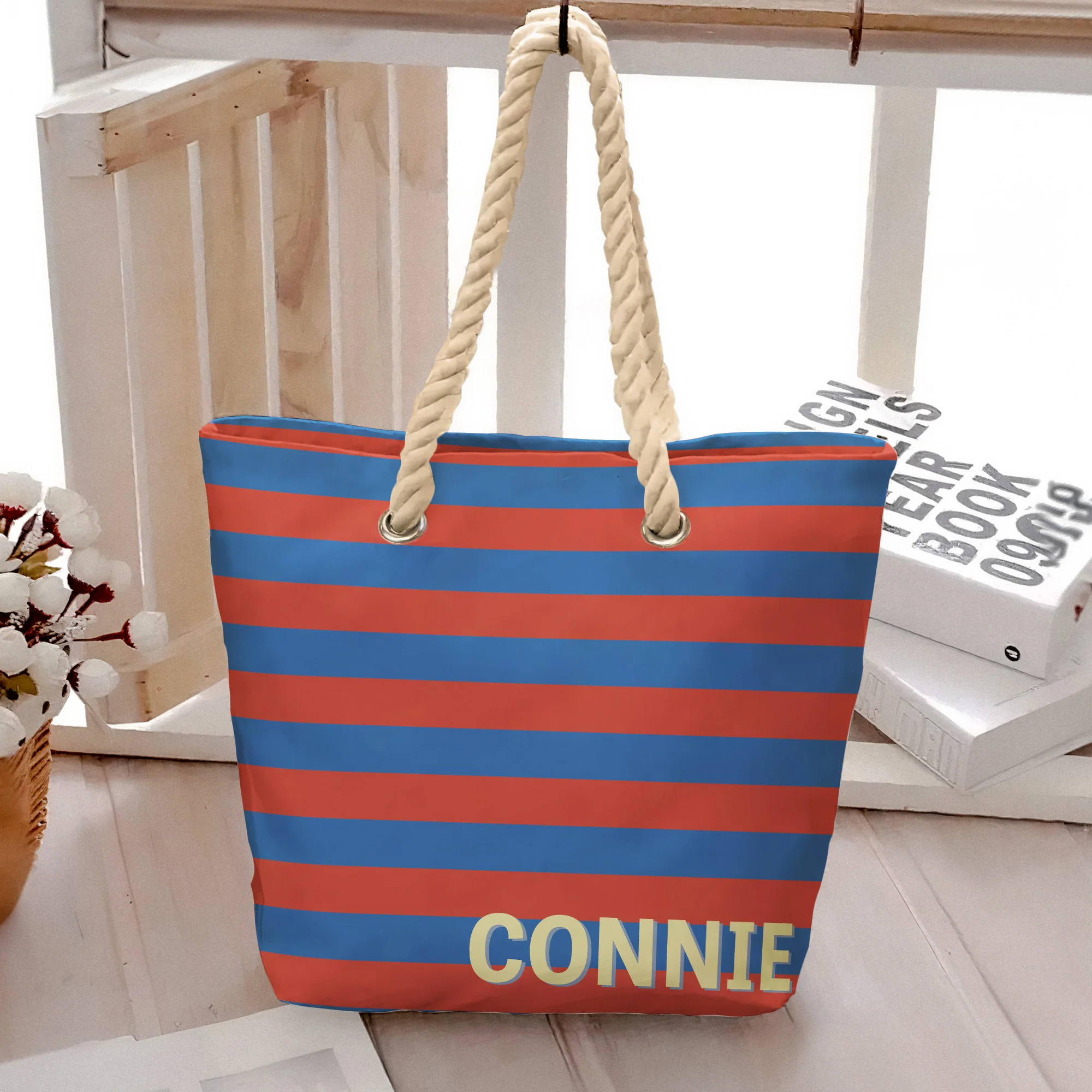 Summer Vibes Monogram Striped - Personalized Beach Bag - Image 5
