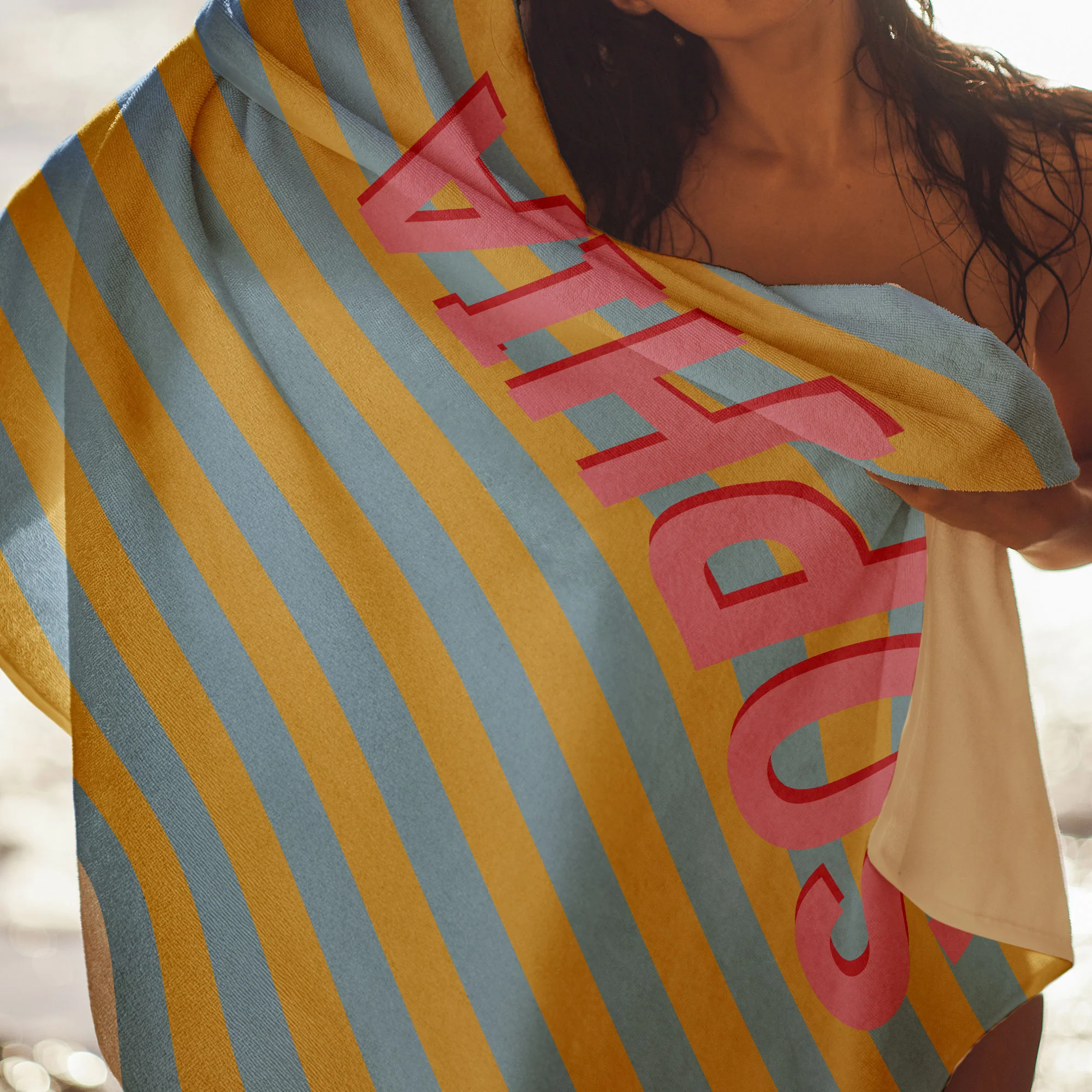 Summer Vibes Monogram Striped - Personalized Beach Towel - Image 6