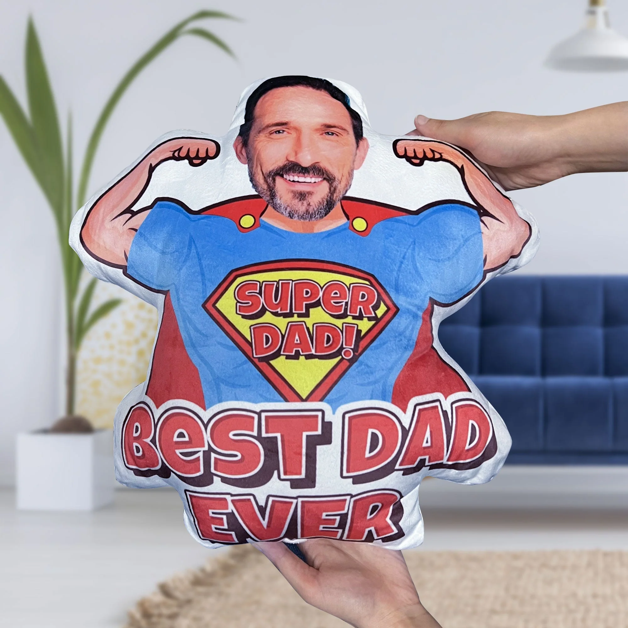 Super Dad For Best Dad Ever - Personalized Photo Custom Shaped Pillow - Image 5