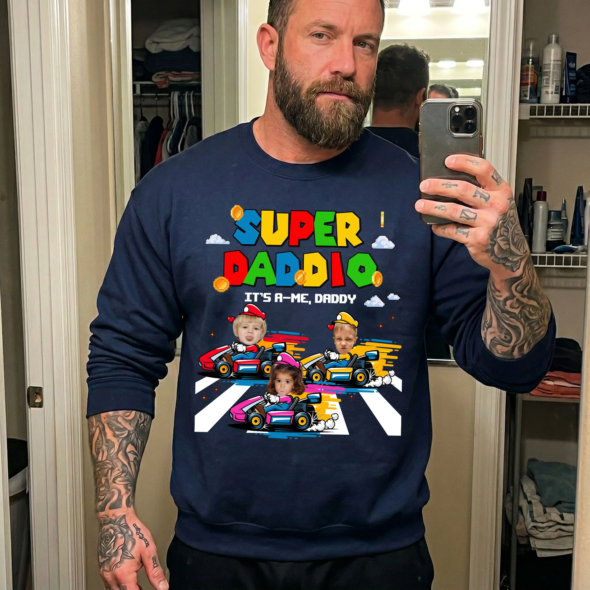 Super Daddio - Gaming Dad Gift With Kids' Faces - Personalized Shirt - Image 6