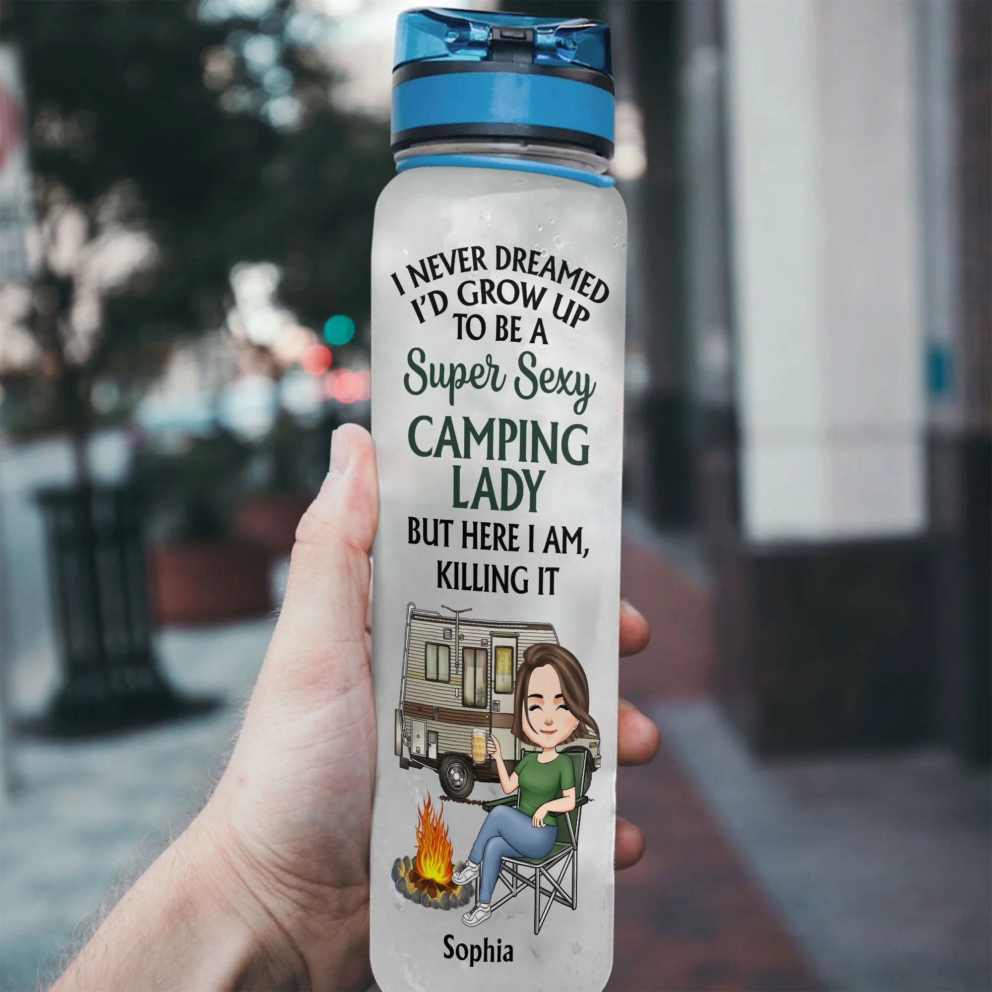 Super Sexy Camping Lady - Personalized Water Bottle With Time Marker - Birthday, Funny, Summer Gift For Her, Woman, Camping Lady, Camping Lover - Image 3