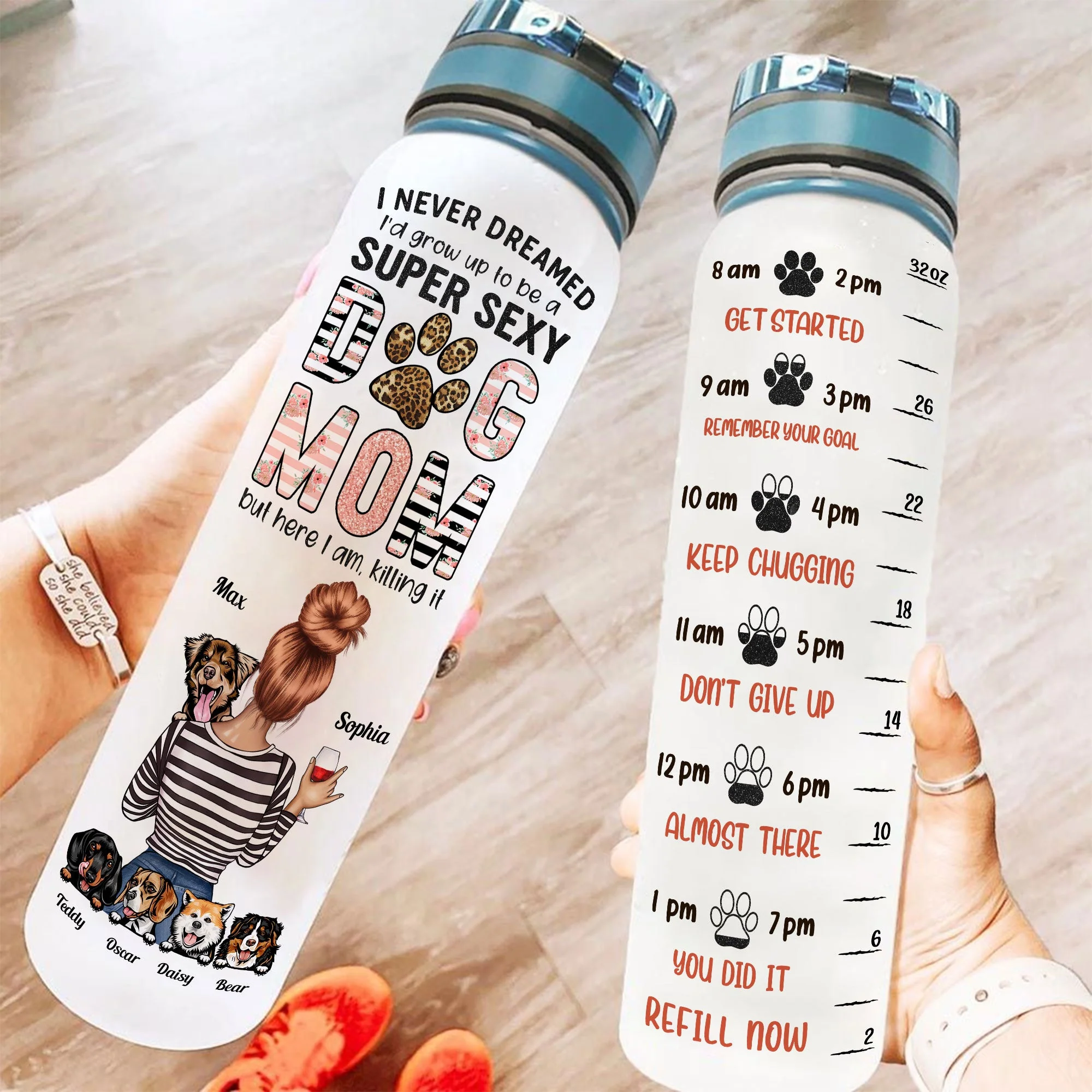 Super Sexy Dog Mom - Personalized Water Bottle With Time Marker - Funny, Birthday Gift For Dog Mom, Dog Mama, Fur Mama, Dog Lover, Dog Owner - Image 2