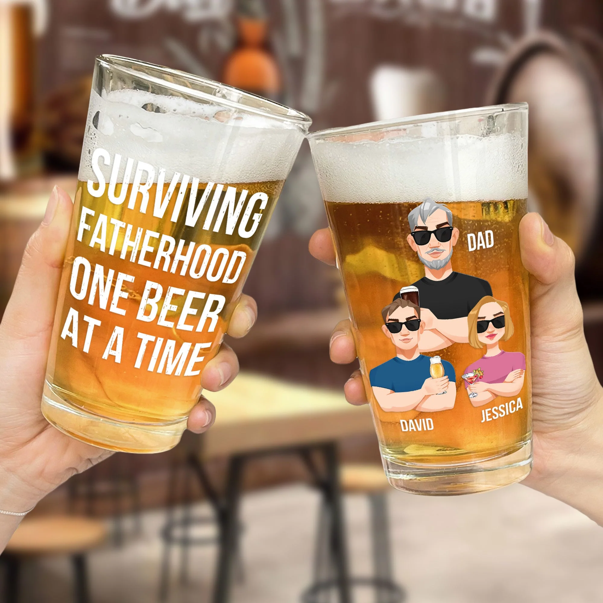 Surviving Fatherhood One Beer At A Time Fun - Personalized Beer Glass - Image 2