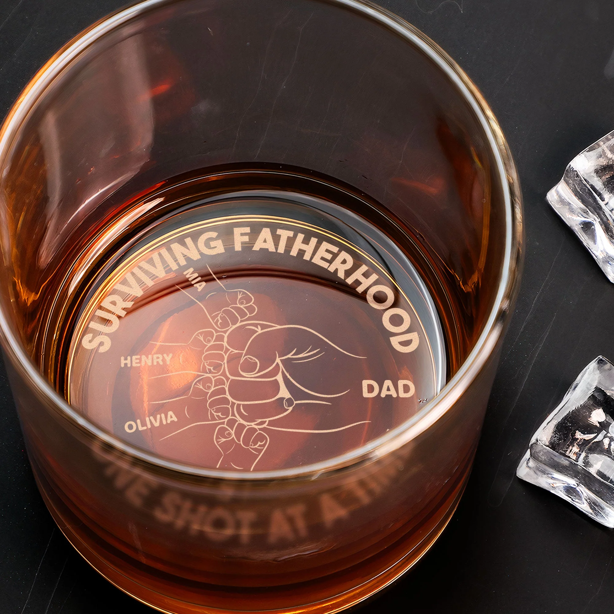 Surviving Fatherhood One Shot At A Time - Personalized Engraved Whiskey Glass - Image 4