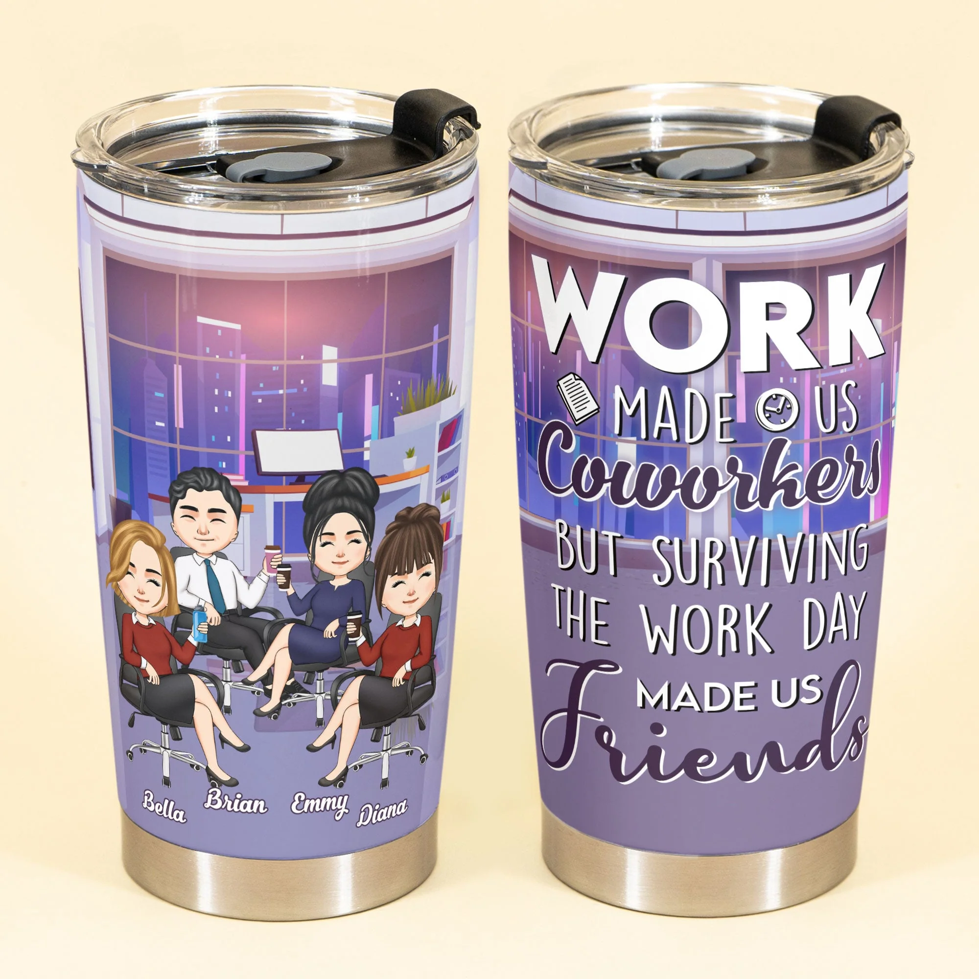 Surviving The Work Day Made Us Friends - Personalized Tumbler Cup - Birthday, Funny Gift For Colleagues, Employees, Friends - Image 2