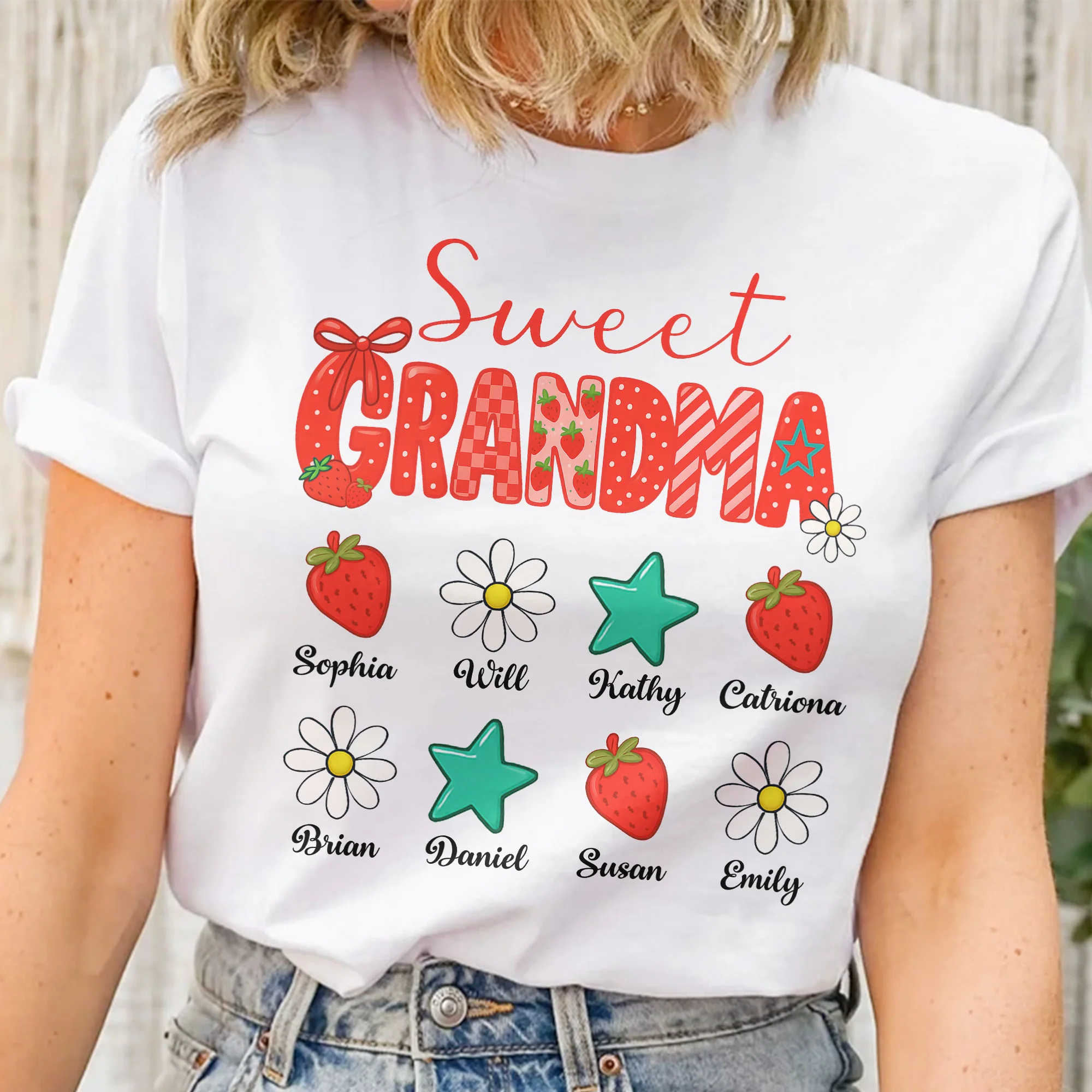 Sweet Grandma And Kids Strawberry Pattern - Personalized Shirt - Image 2