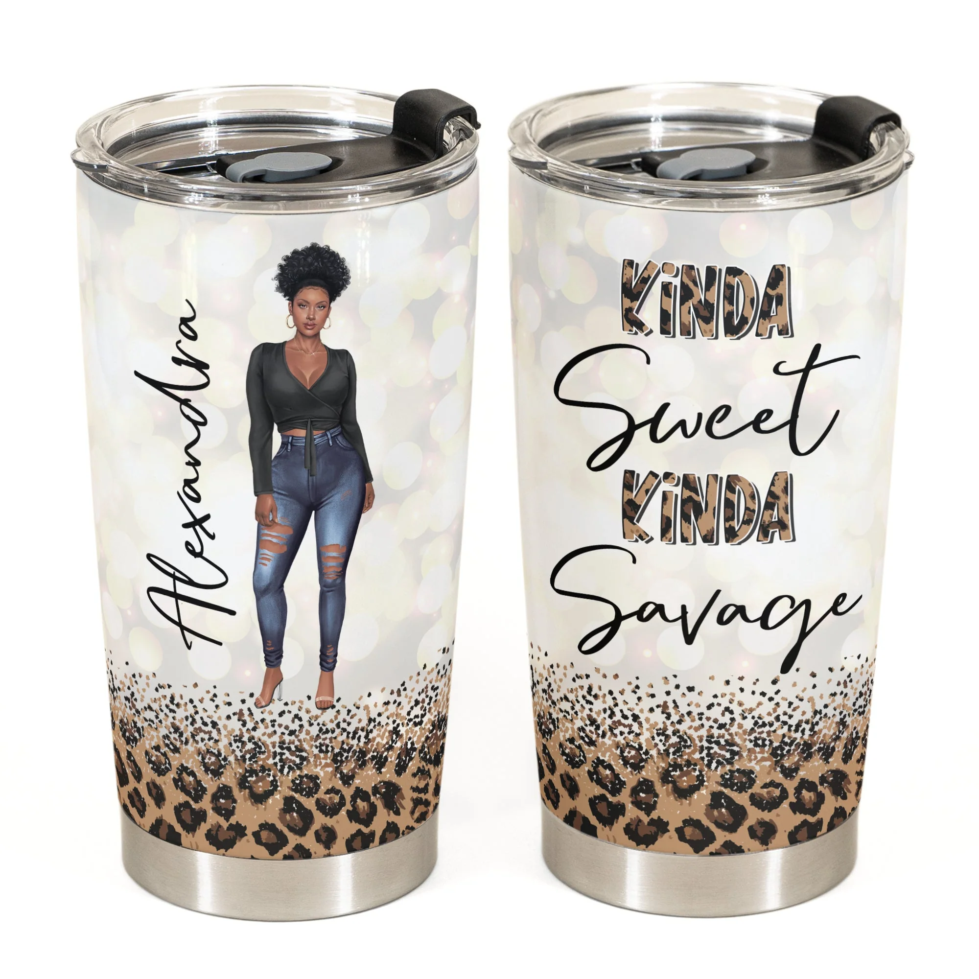 Sweet & Savage - Personalized Tumbler Cup - Birthday Gift Funny Gift For Girl, Black Girl, Black Woman - Image 3