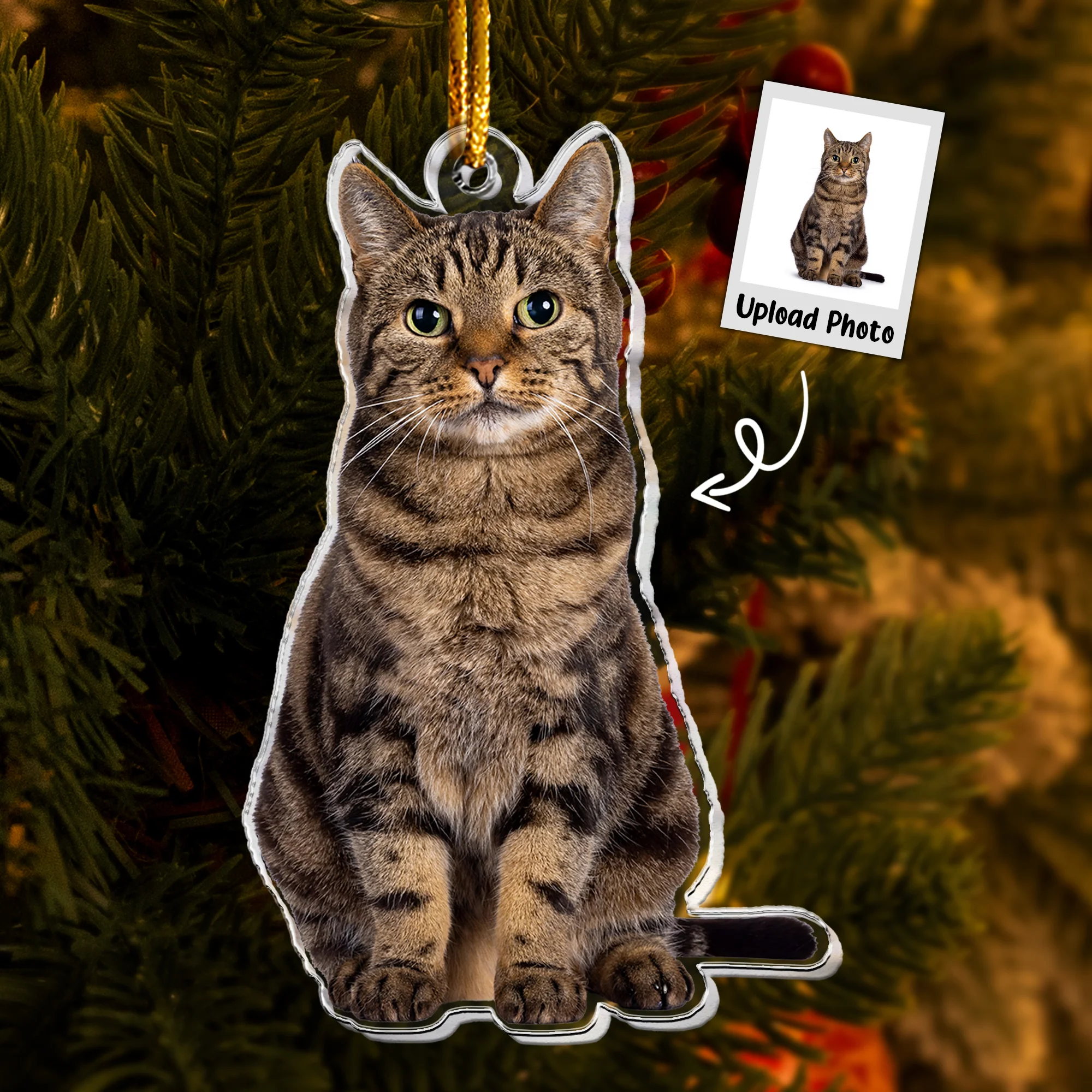 Tabby Cat Ornament - Tabby Cat Christmas Ornament - Personalized Acrylic Photo Ornament - Image 2