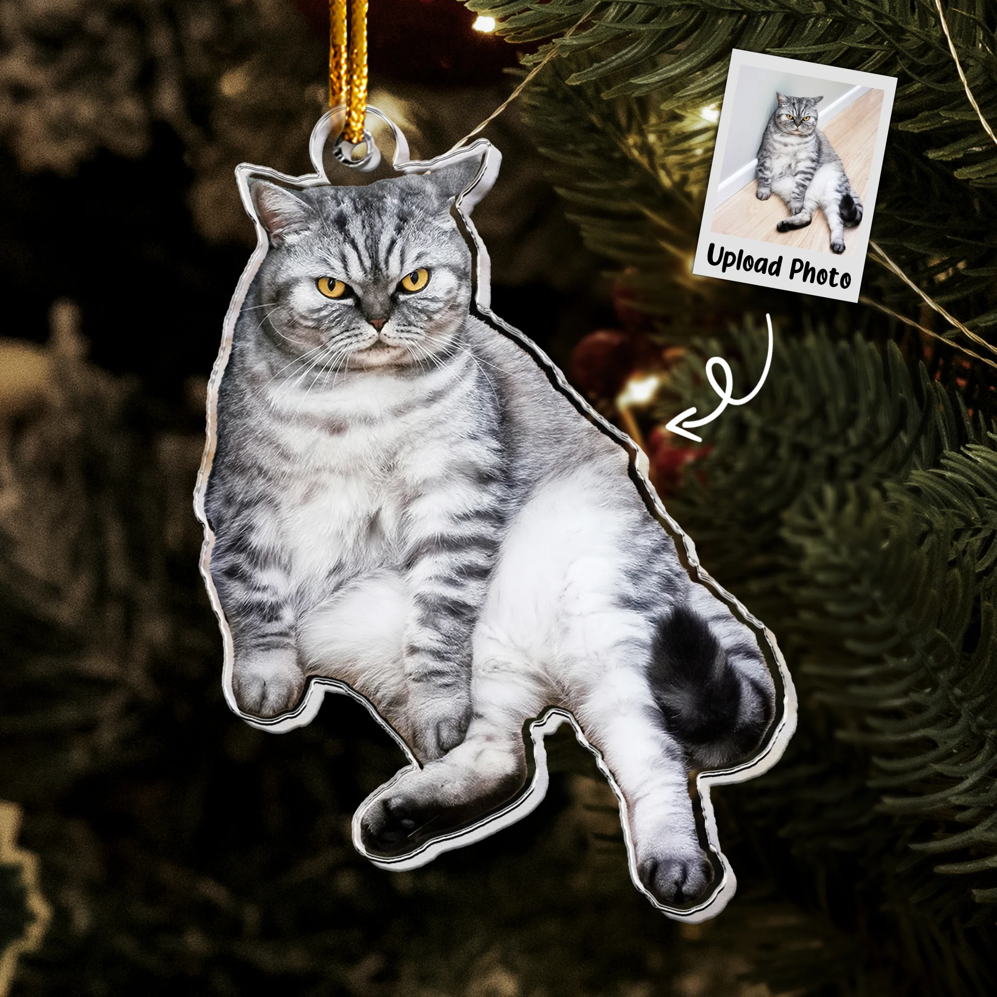Tabby Cat Ornament - Tabby Cat Christmas Ornament - Personalized Acrylic Photo Ornament - Image 4