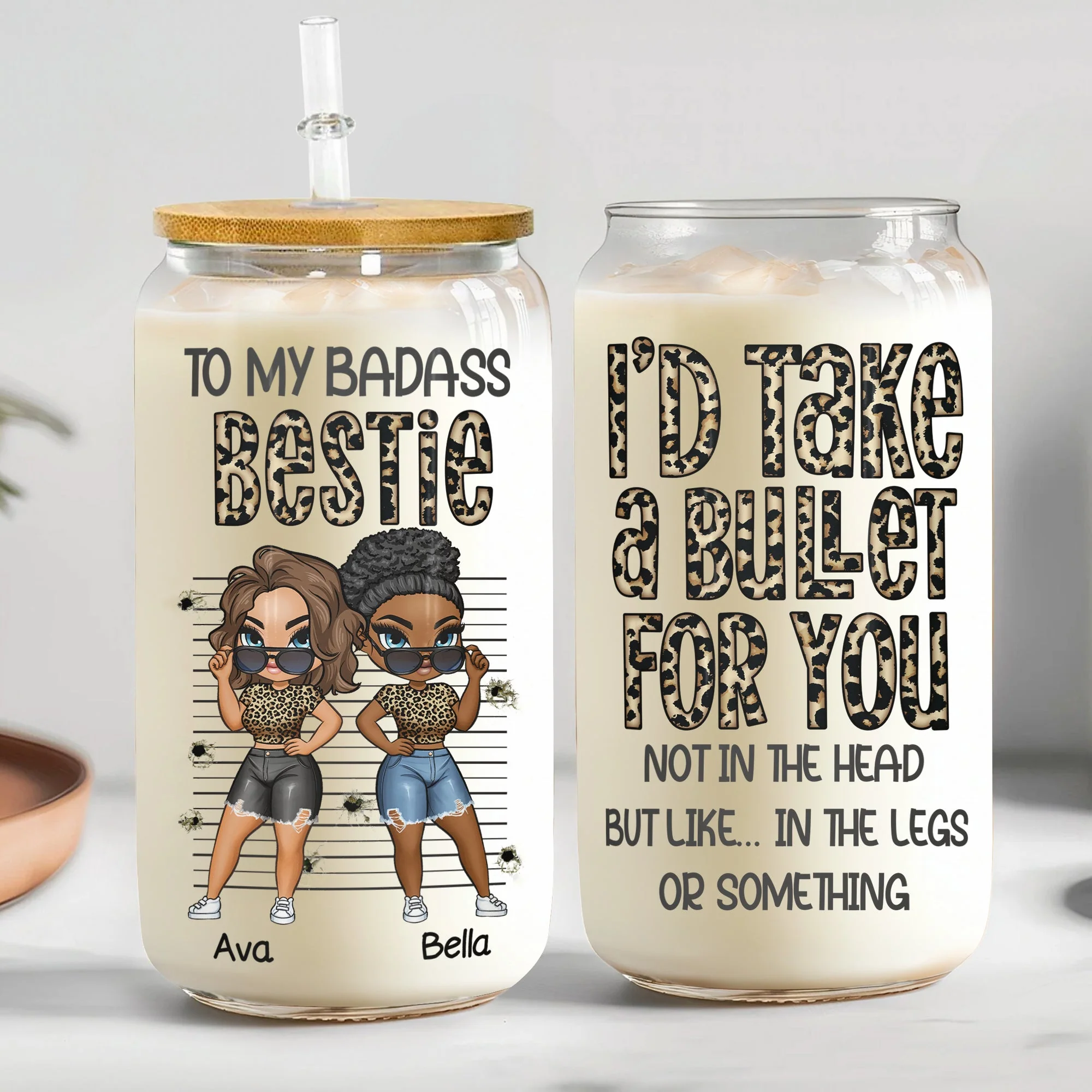 Take A Bullet For My Bestie - Personalized Clear Glass Cup - Image 2