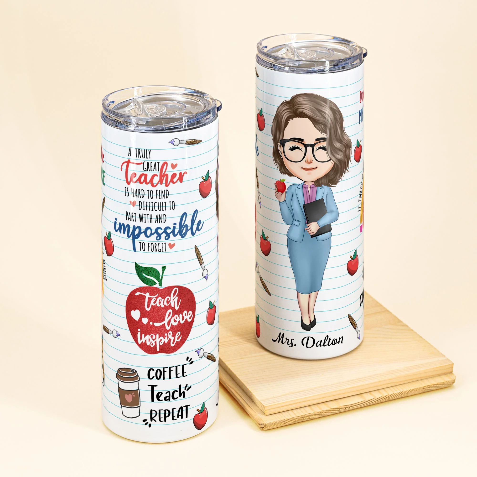 Teach Love Inspire - Personalized Skinny Tumbler - Back To School Gift For Teachers - Image 2