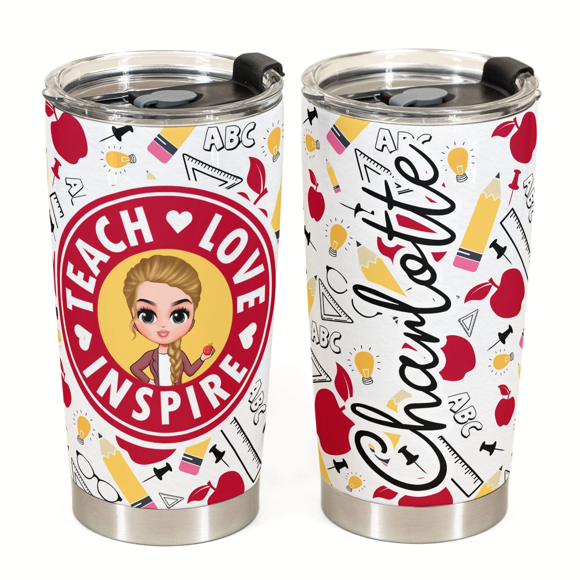 Teach Love Inspire  - Personalized Tumbler Cup - Birthday Gift For Teachers - Image 2