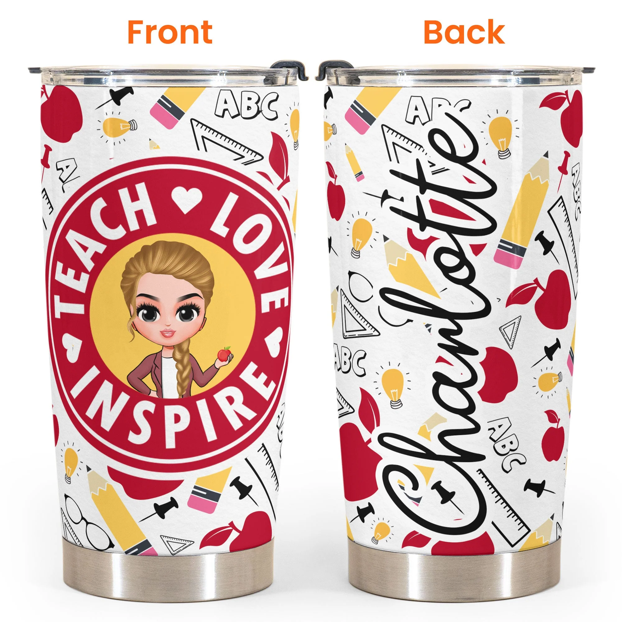 Teach Love Inspire  - Personalized Tumbler Cup - Birthday Gift For Teachers - Image 4