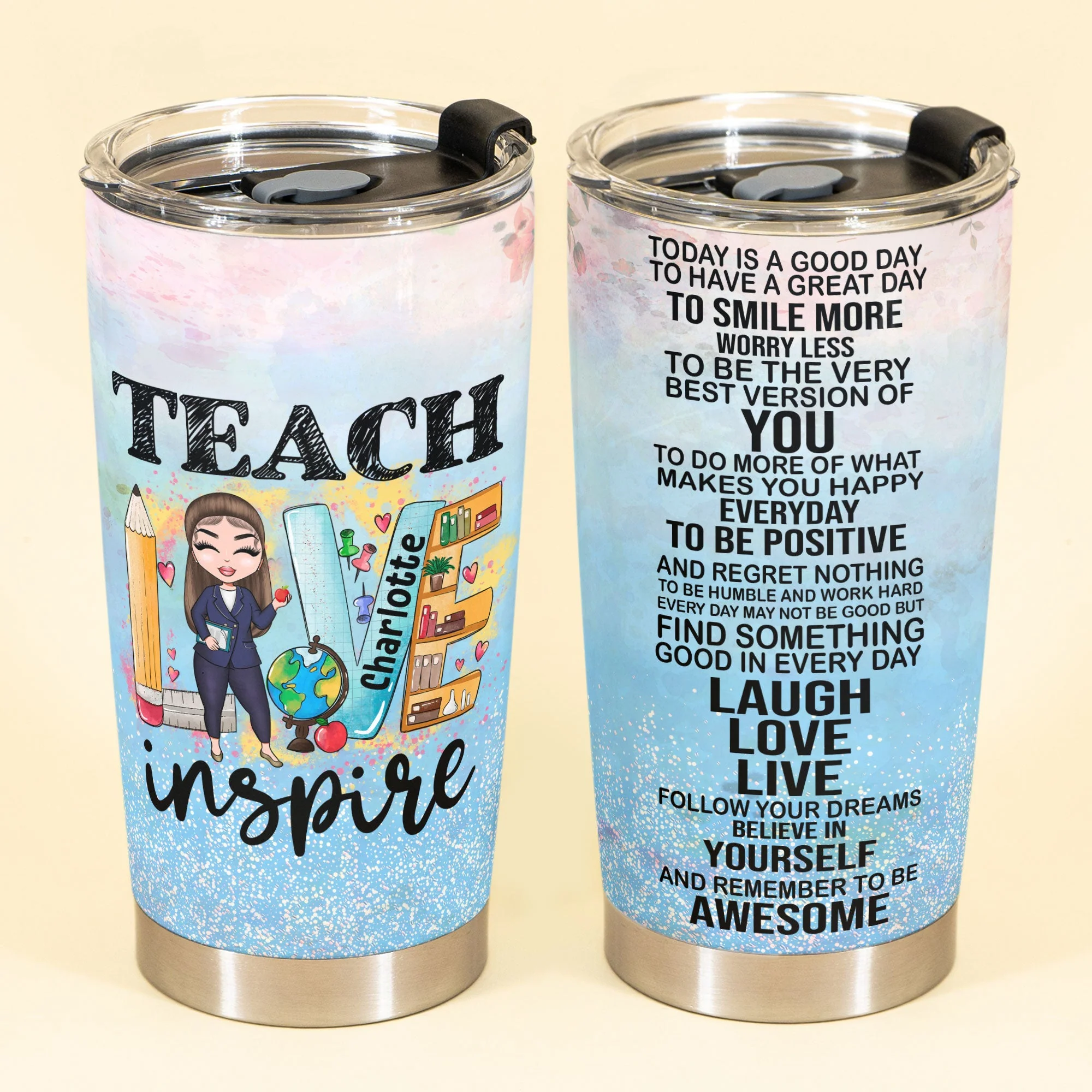 Teach Love Inspire - Personalized Tumbler Cup - Gift For Teacher - Image 2