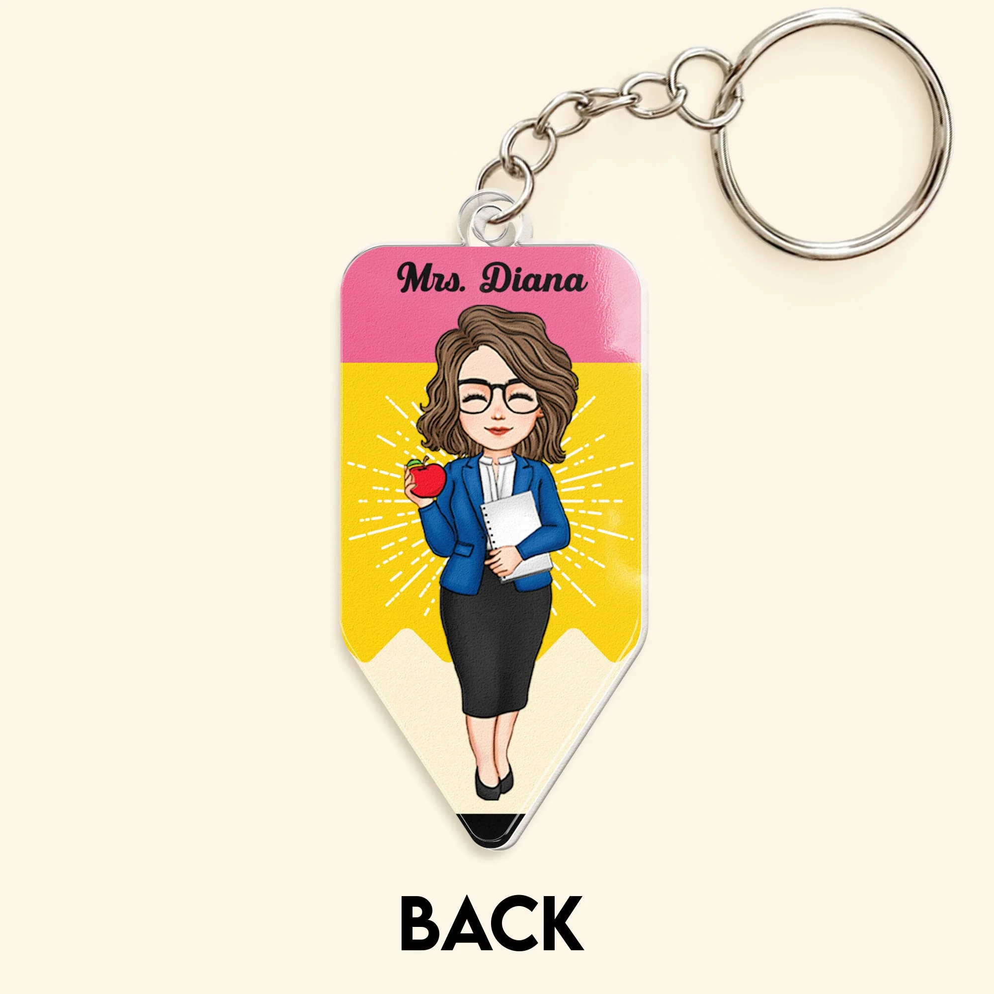Teach Love Inspire Teacher Pencil Shaped - Personalized Acrylic Keychain - Image 3