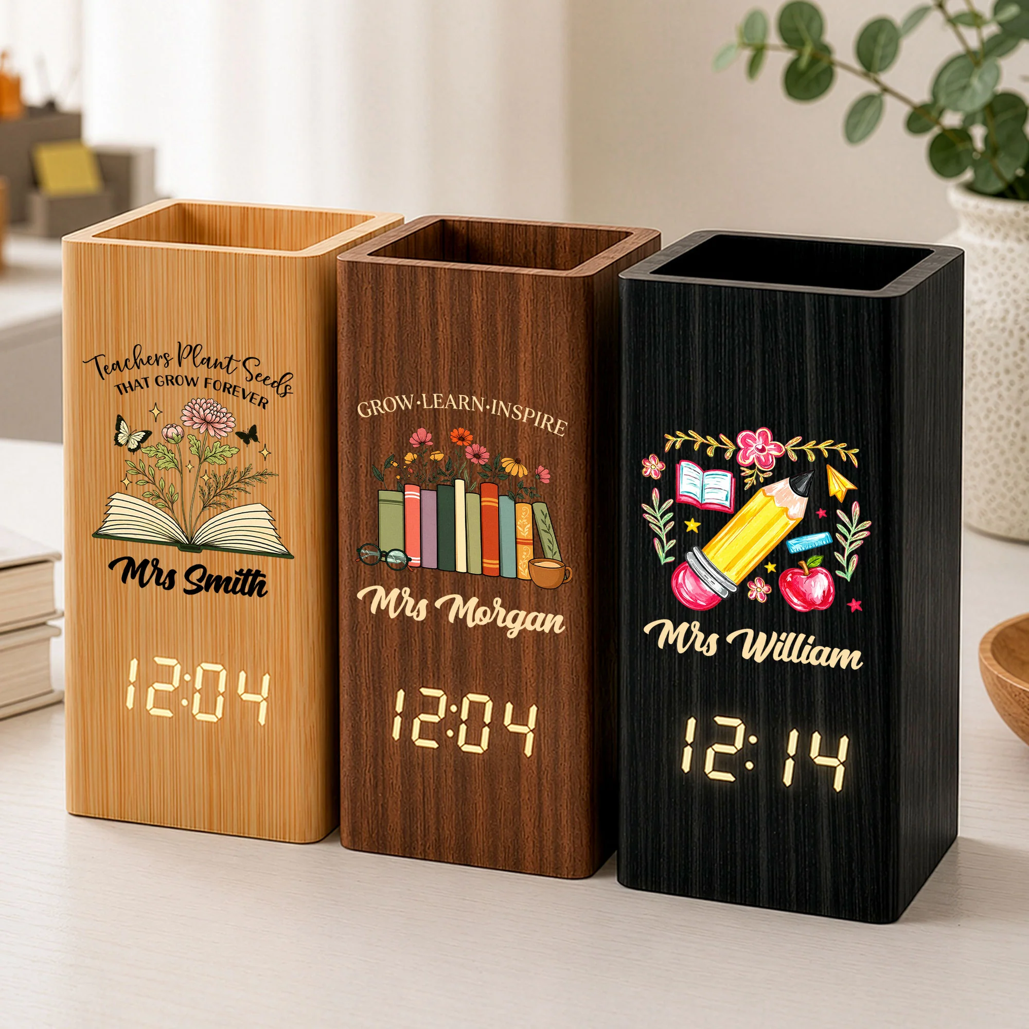 Teacher Appreciation Gift - Personalized Pen Holder With Clock