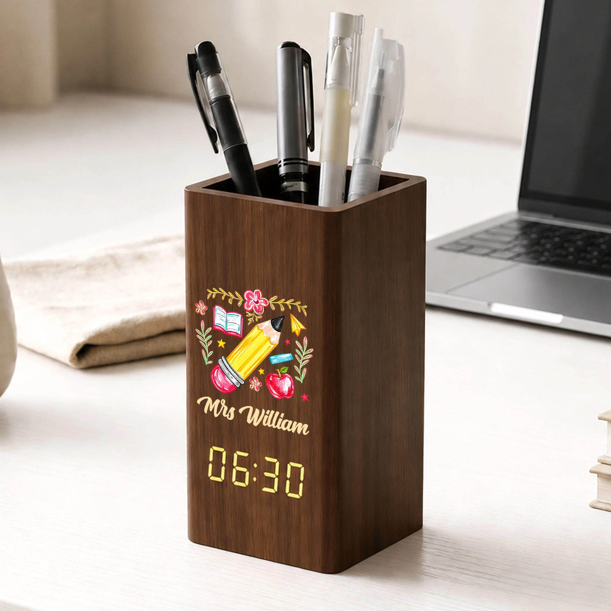 Teacher Appreciation Gift - Personalized Pen Holder With Clock - Image 2