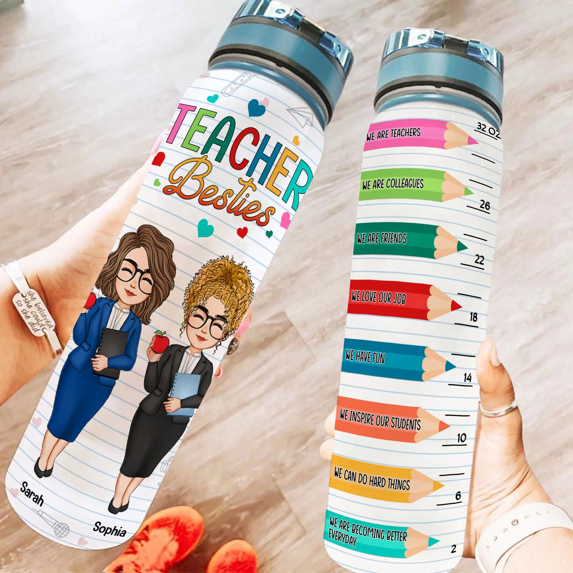 Teacher besties - Personalized Water Tracker Bottle - Image 2