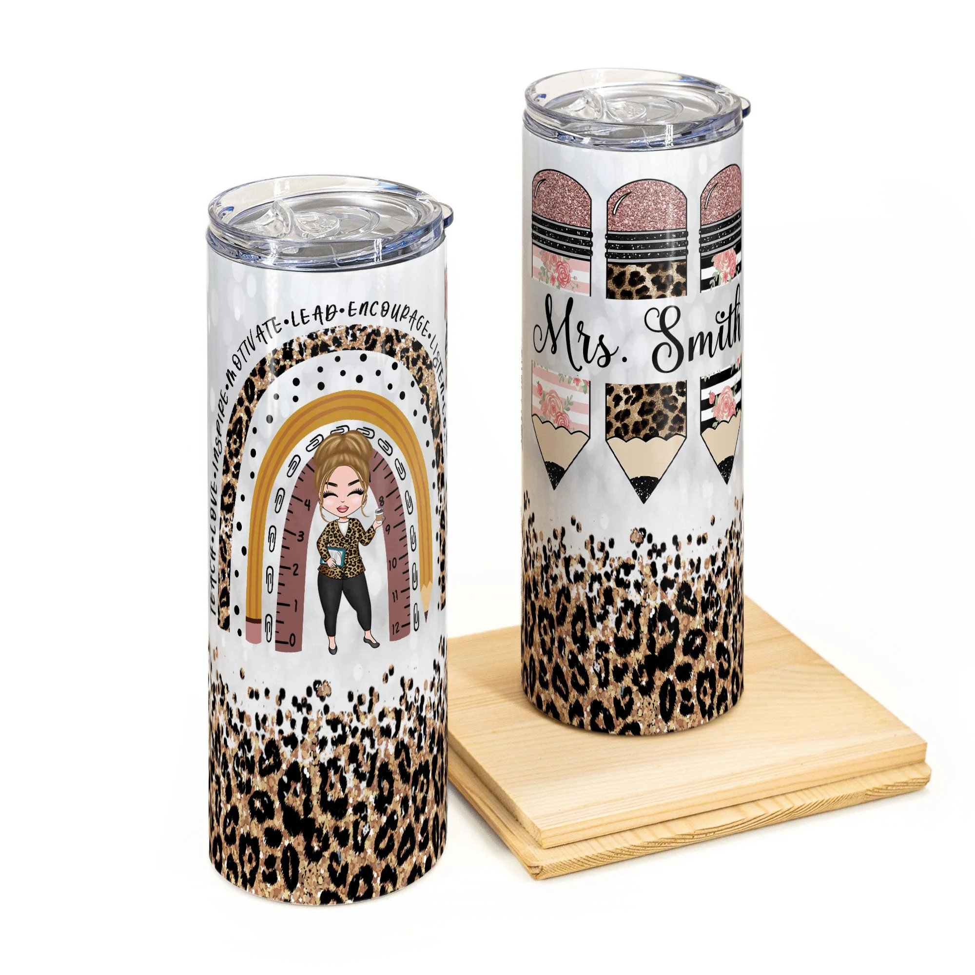 Teacher Life Leopard Version - Personalized Skinny Tumbler - Birthday Gift For Teachers