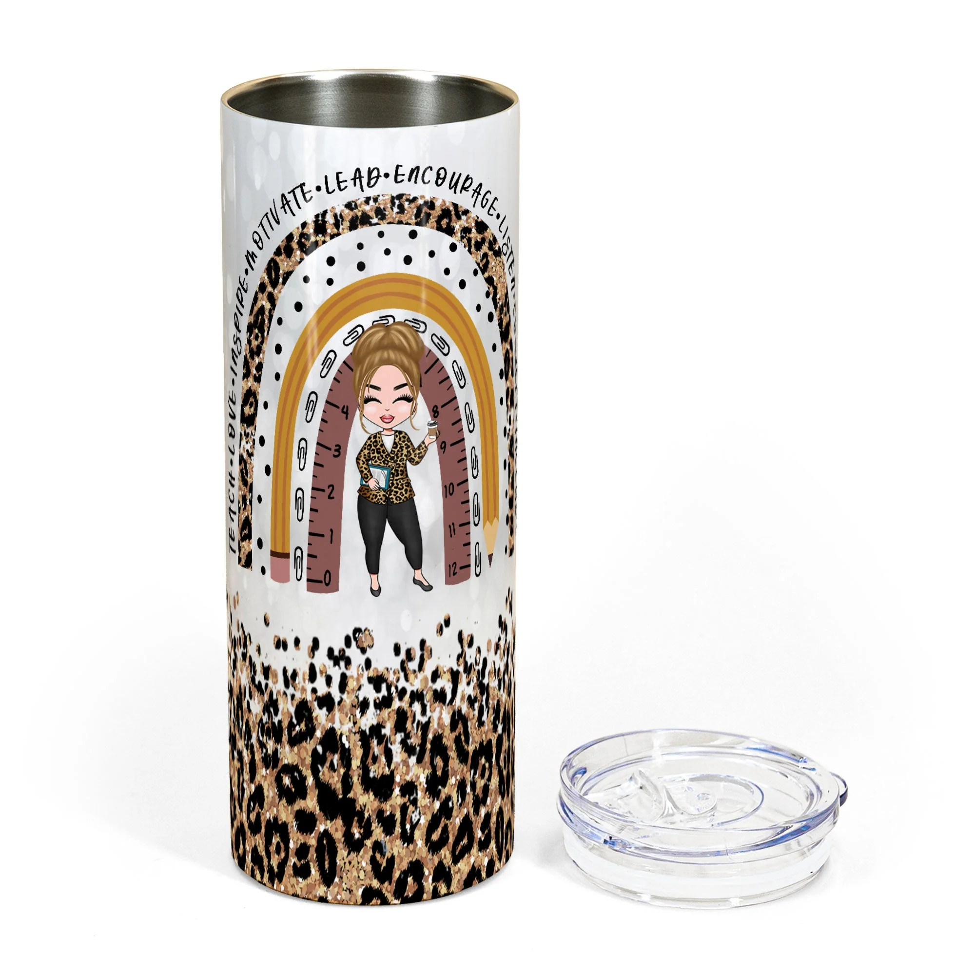 Teacher Life Leopard Version - Personalized Skinny Tumbler - Birthday Gift For Teachers - Image 5