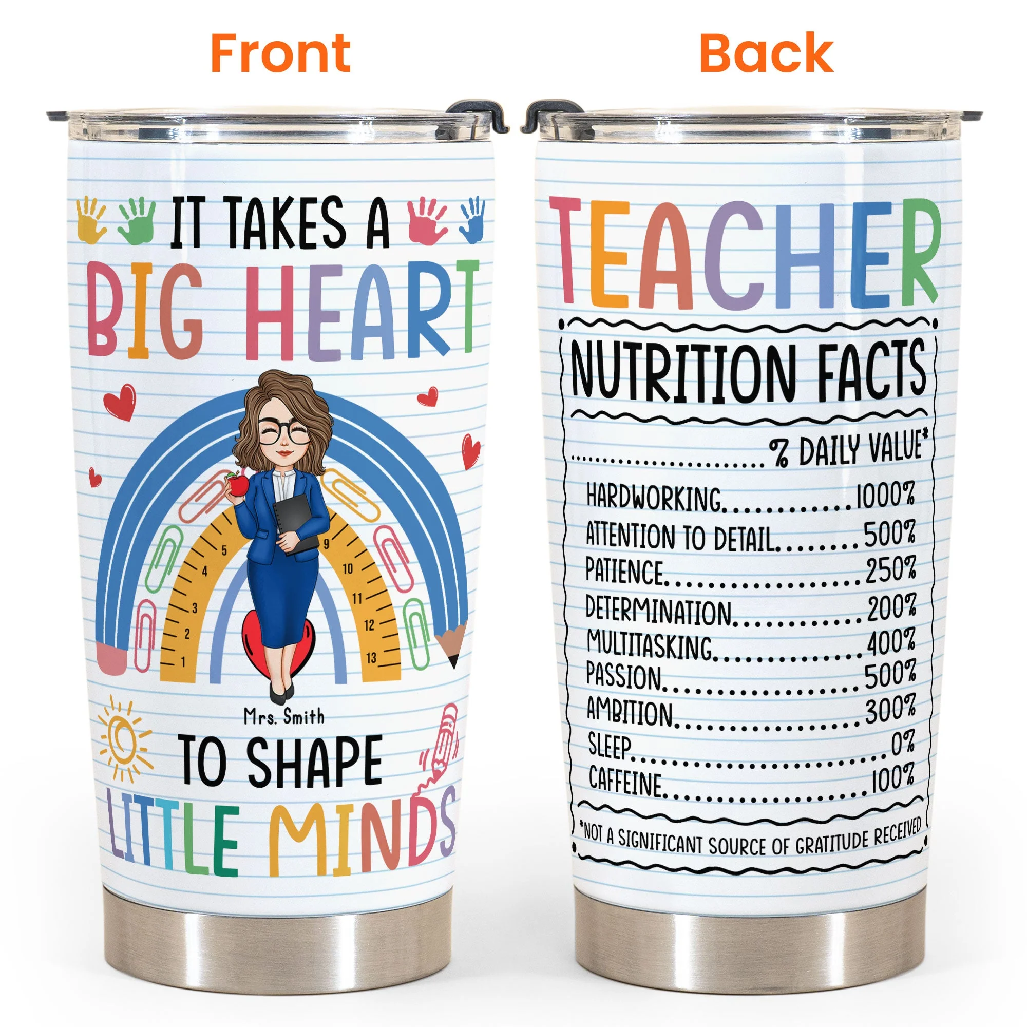 Teacher Nutrition Facts - Personalized Tumbler Cup - Image 3
