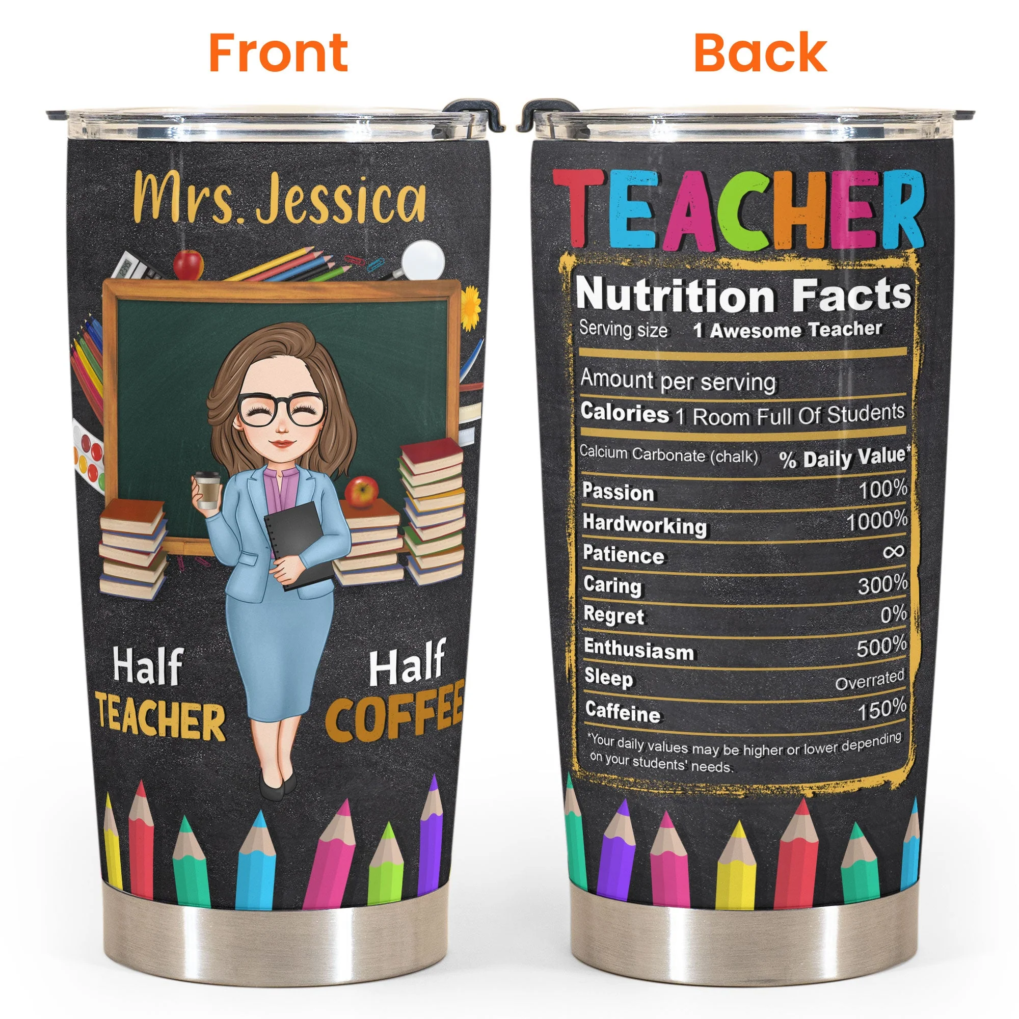Teacher Nutrition Facts - Personalized Tumbler Cup - Image 4