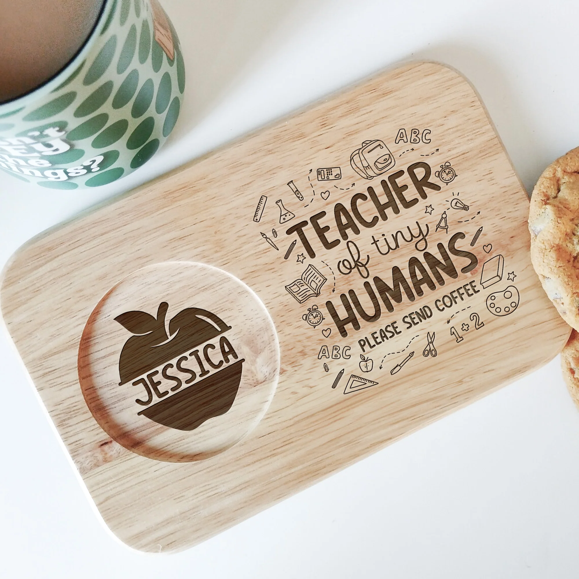 Teacher Of Tiny Humans - Custom Engraved Wooden Tea & Biscuit Board - Image 3