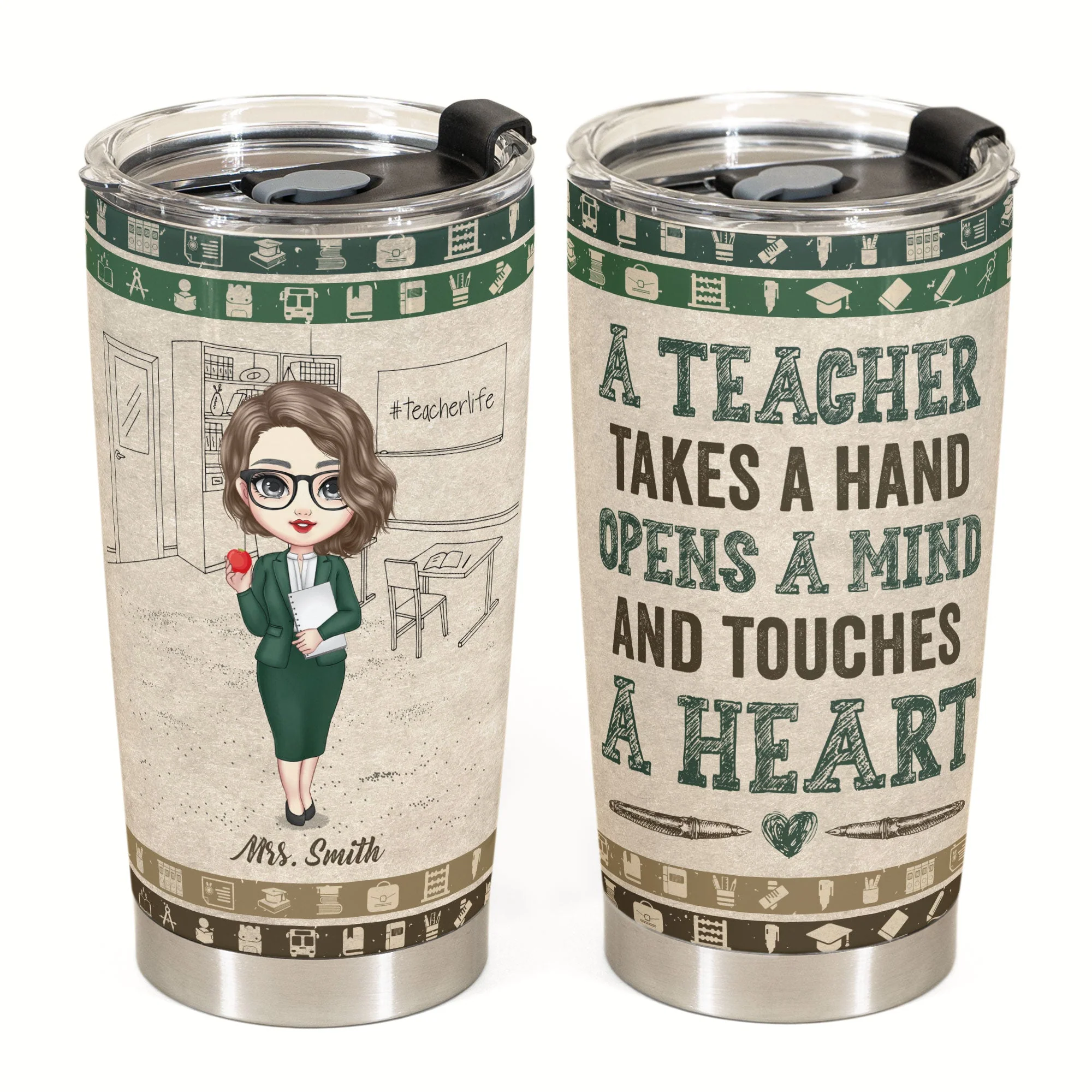 Teacher Opens The Mind And Touches The Heart - Personalized Tumbler Cup - Birthday, Back To School Gift For Teachers, Colleagues - Image 2