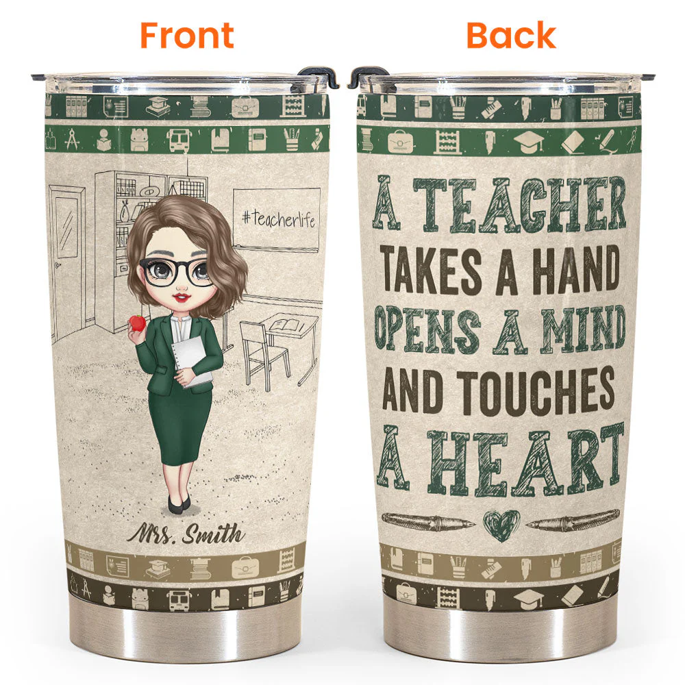 Teacher Opens The Mind And Touches The Heart - Personalized Tumbler Cup - Birthday, Back To School Gift For Teachers, Colleagues - Image 4