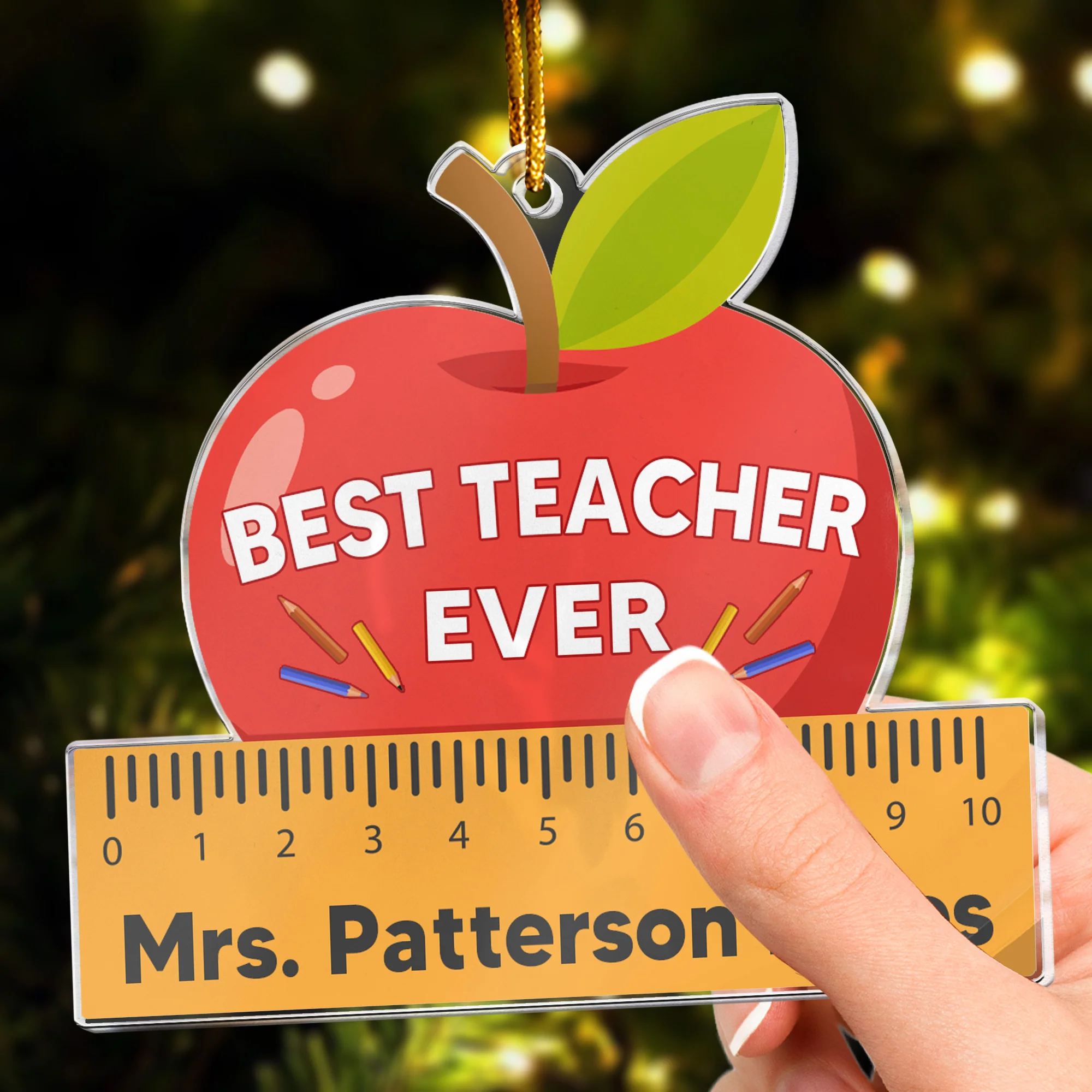 Teacher Ornament Best Teacher Ever Teacher Ruler Ornament - Personalized Acrylic Ornament - Image 3