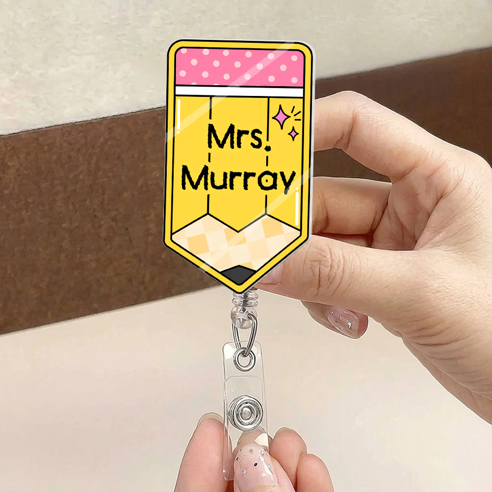 Teacher Pencil Custom Name - Personalized Acrylic Badge Reel - Image 4