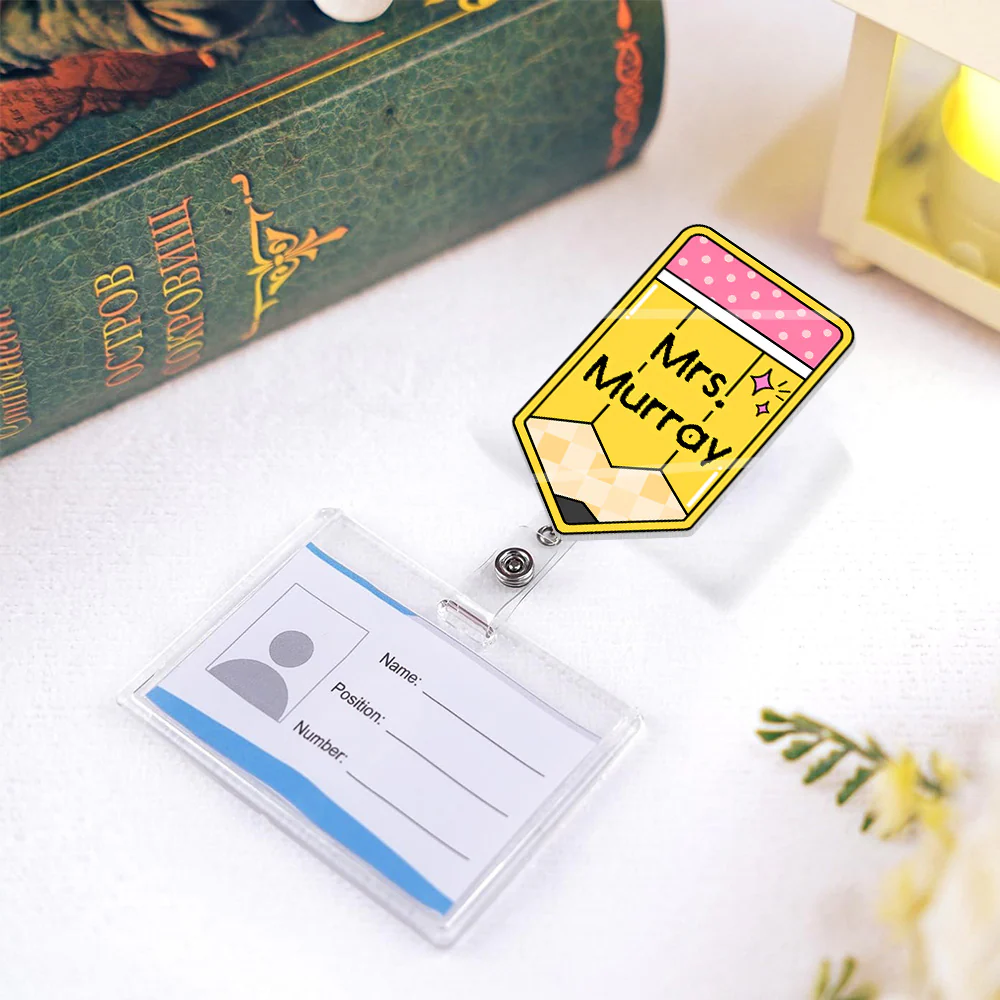 Teacher Pencil Custom Name - Personalized Acrylic Badge Reel - Image 5
