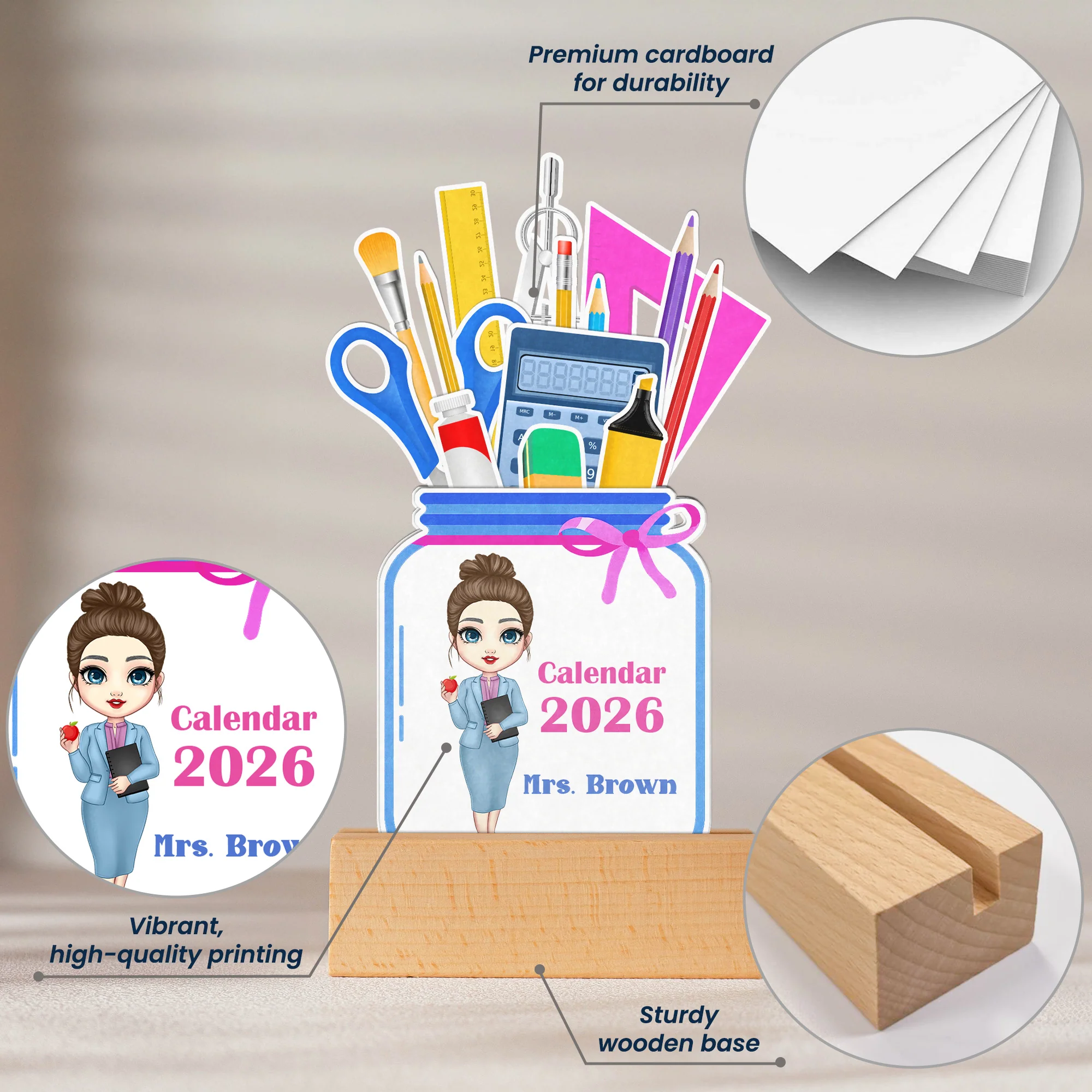 Teacher Personalized Gift - Teacher Desk Decoration - Custom Easel Calendar 2026 - Image 6